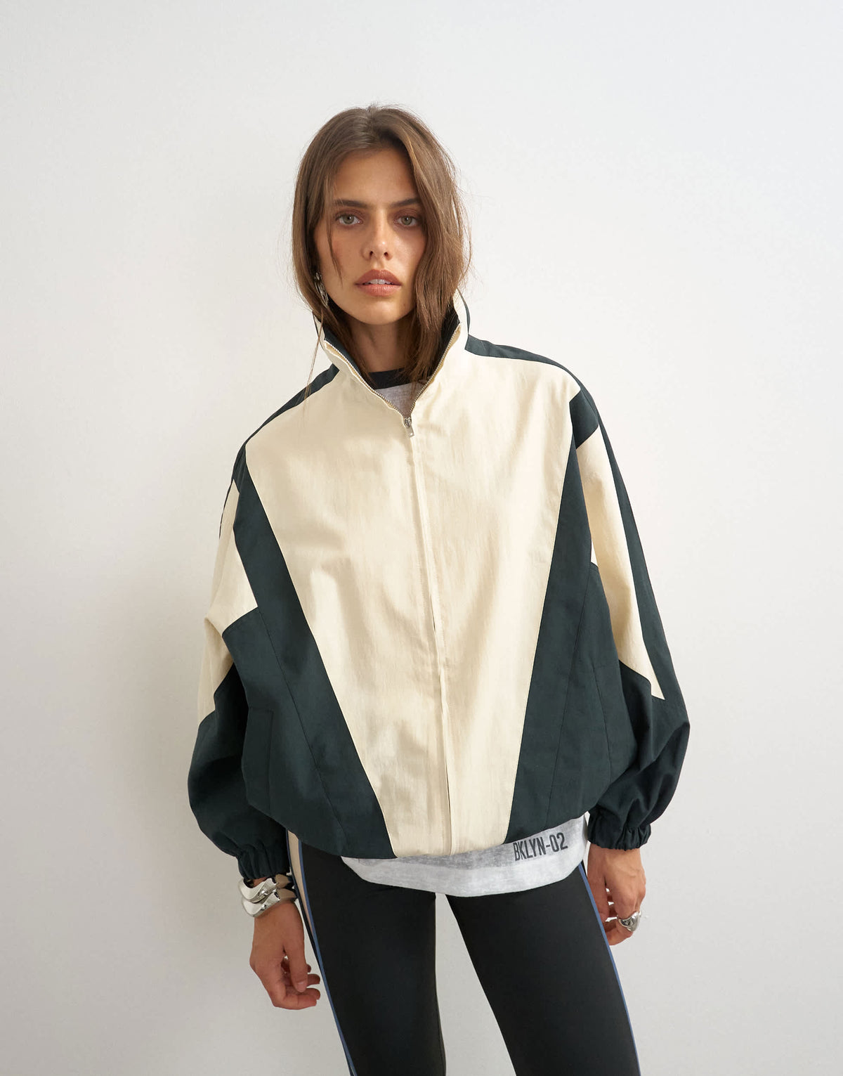 Topshop Co Ord colour block funnel neck jacket in ecru