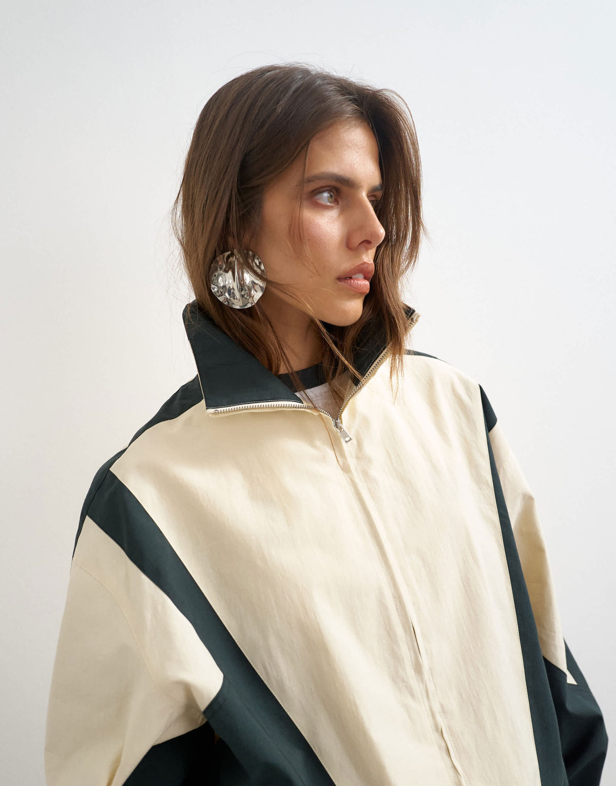Topshop Co Ord colour block funnel neck jacket in ecru