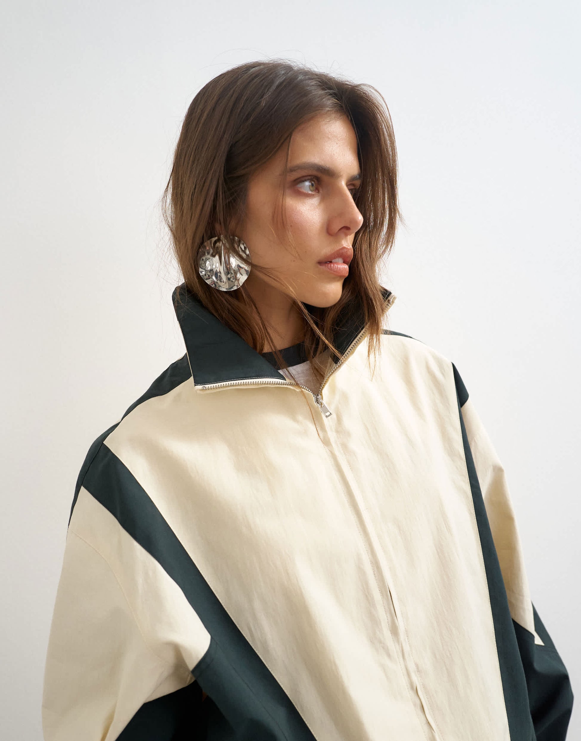 Topshop colour block funnel neck jacket in ecru