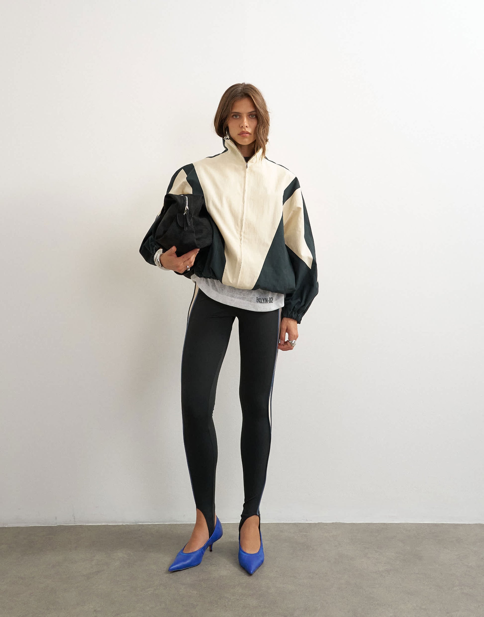 Topshop colour block funnel neck jacket in ecru