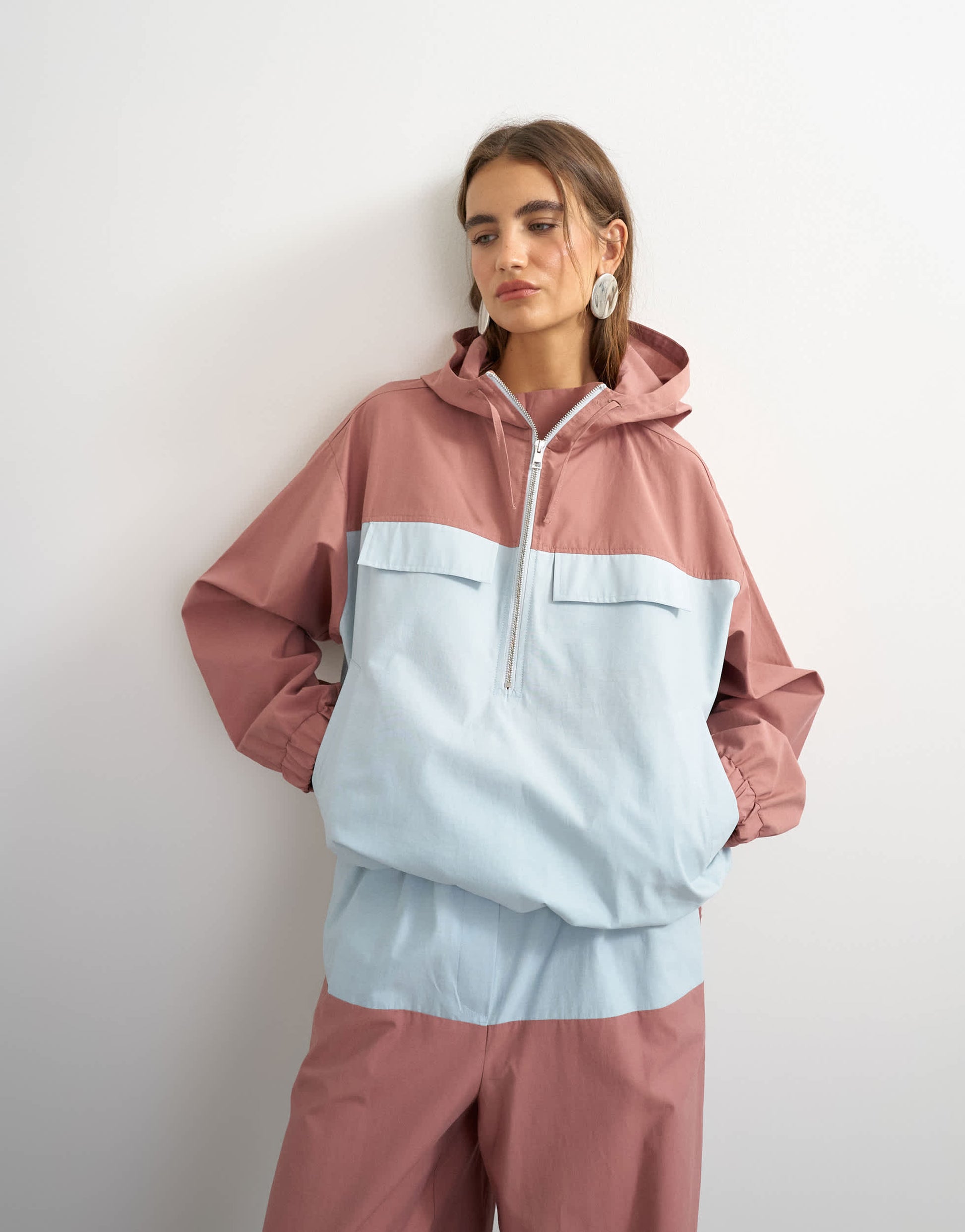 Topshop colour block bomber in blue and mauve 