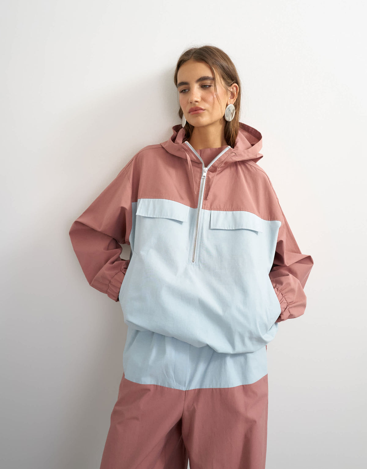 Topshop colour block bomber in blue and mauve 