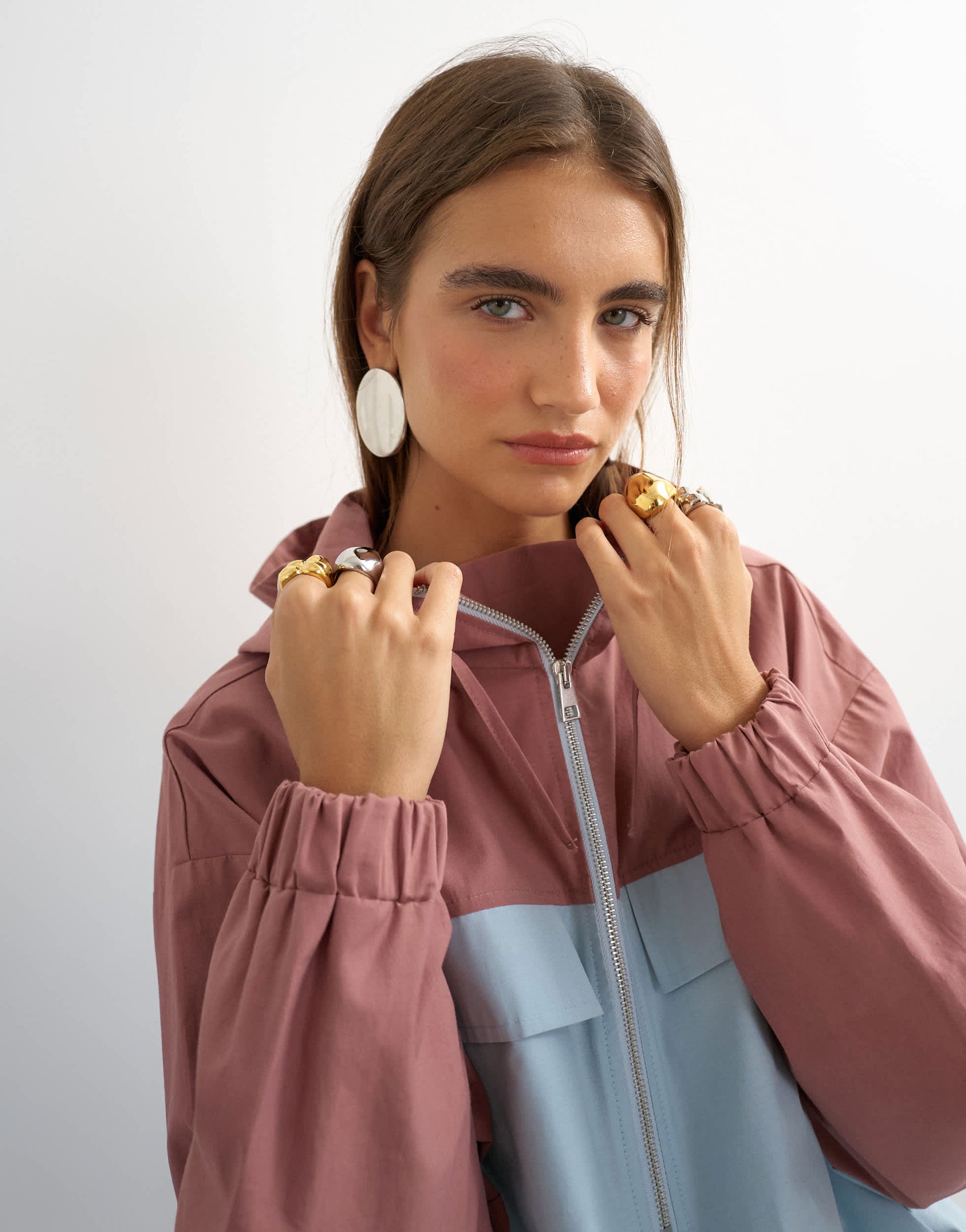 Topshop colour block bomber in blue and mauve 