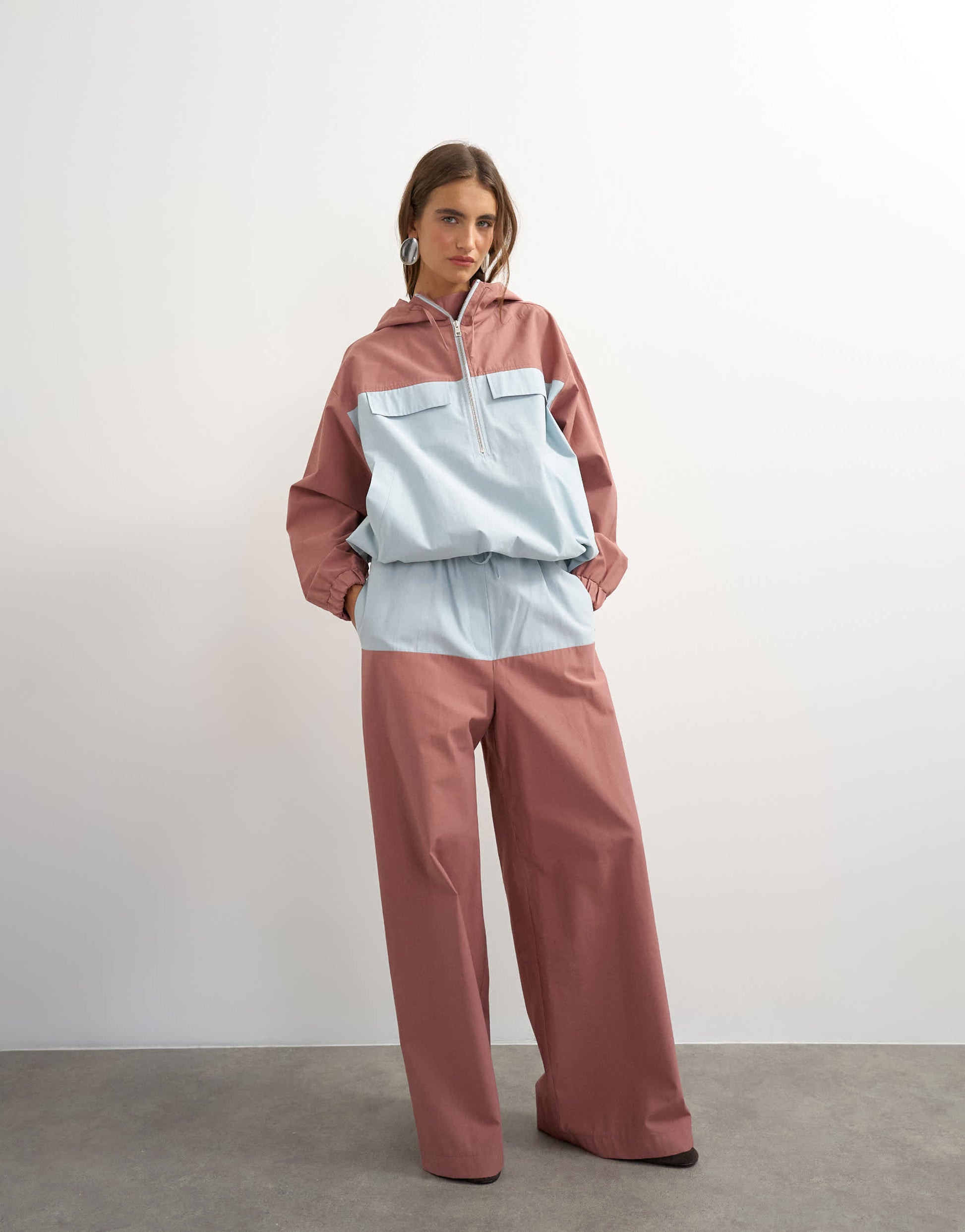 Topshop colour block bomber in blue and mauve 