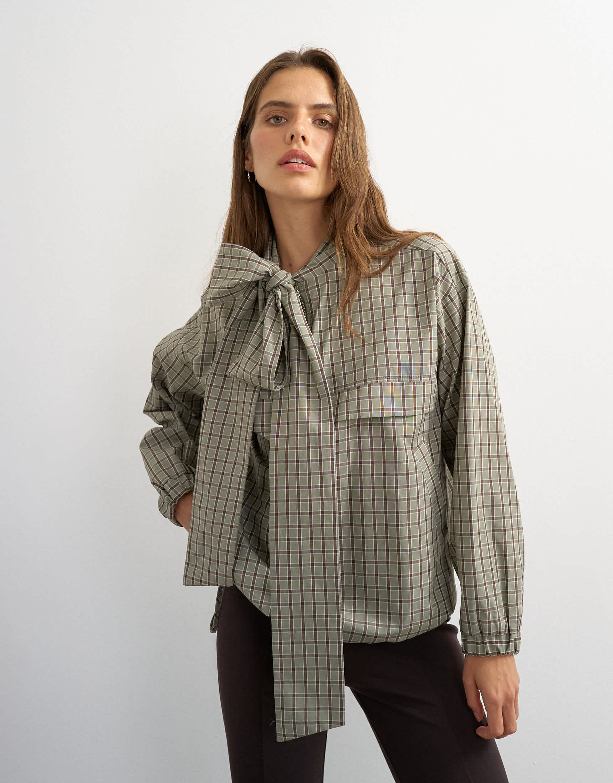 Topshop co-ord bomber with scarf detail in check
