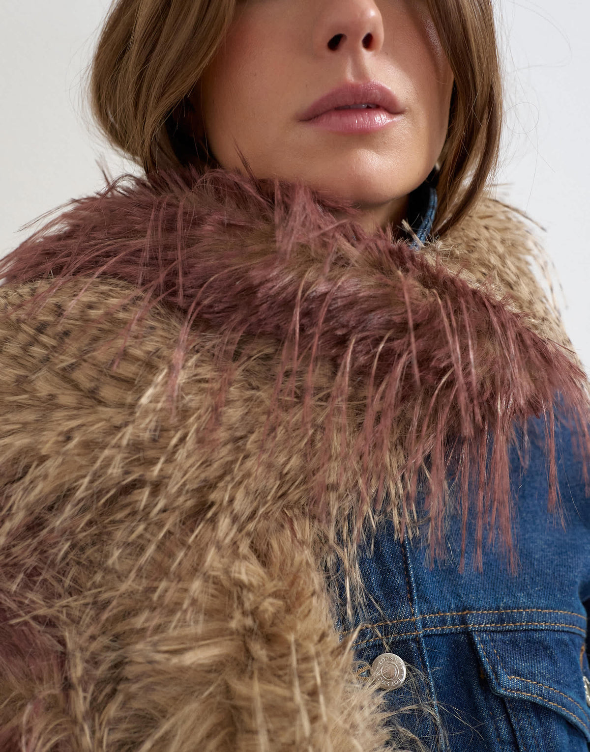 Topshop Sandy wispy faux fur scarf in brown and burgundy