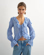 Topshop ruffle tie front long sleeve top in pale blue