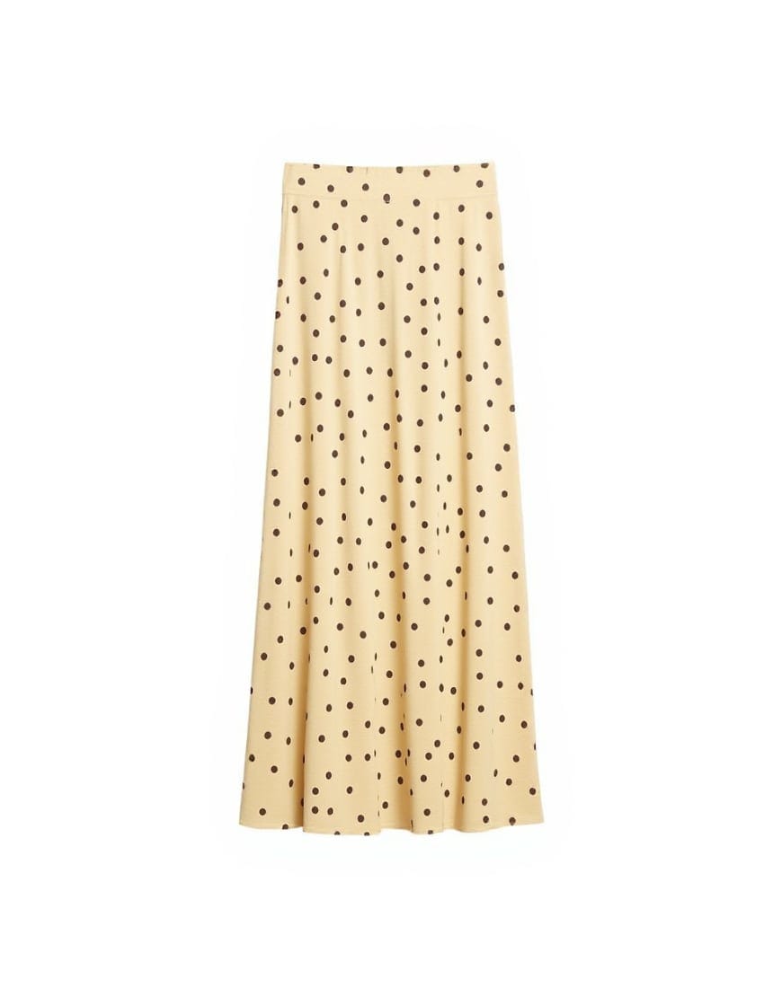 Topshop polka dot flood length satin bias maxi skirt in buttermilk
