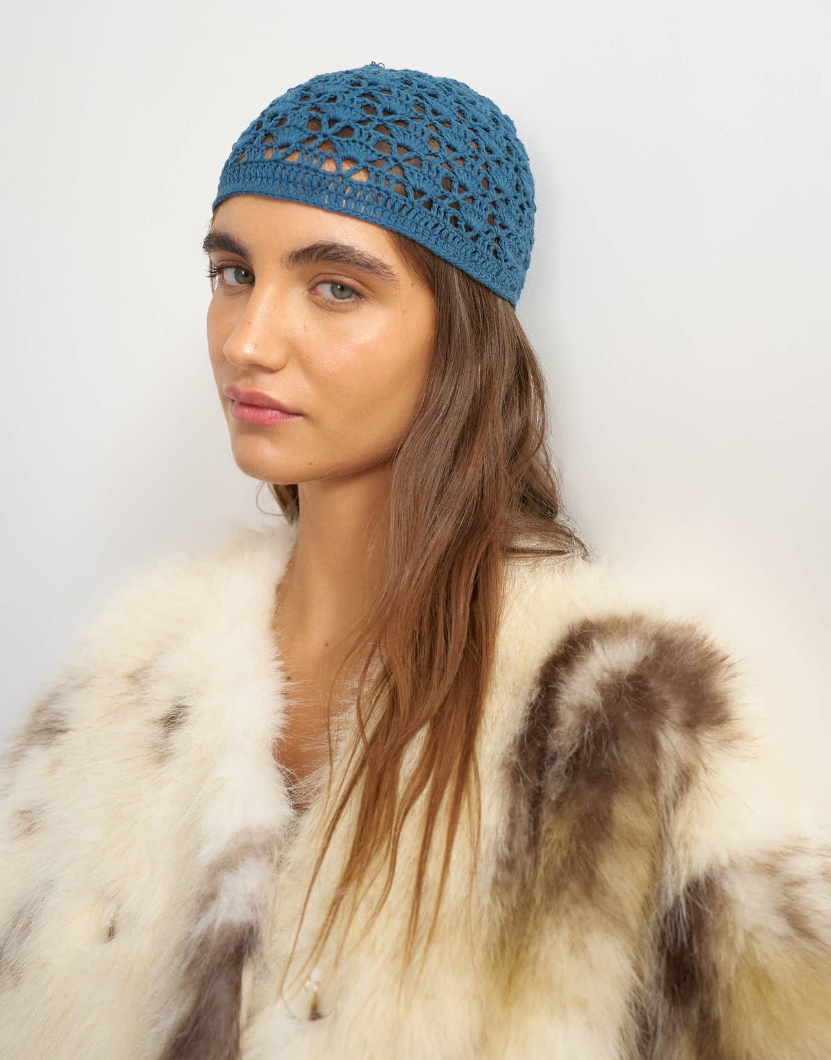 Topshop crochet beanie hat in deep blue
