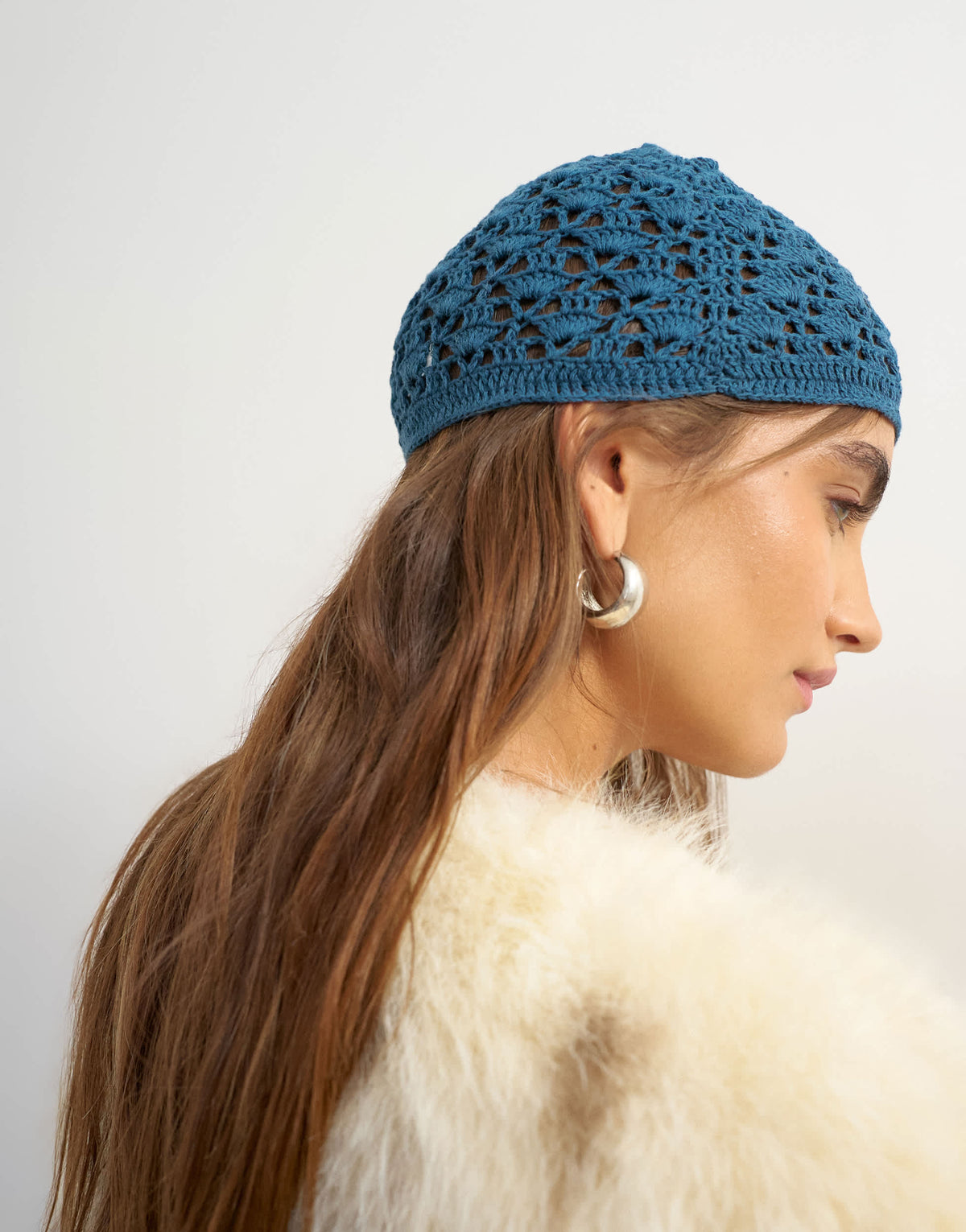 Topshop crochet beanie hat in deep blue