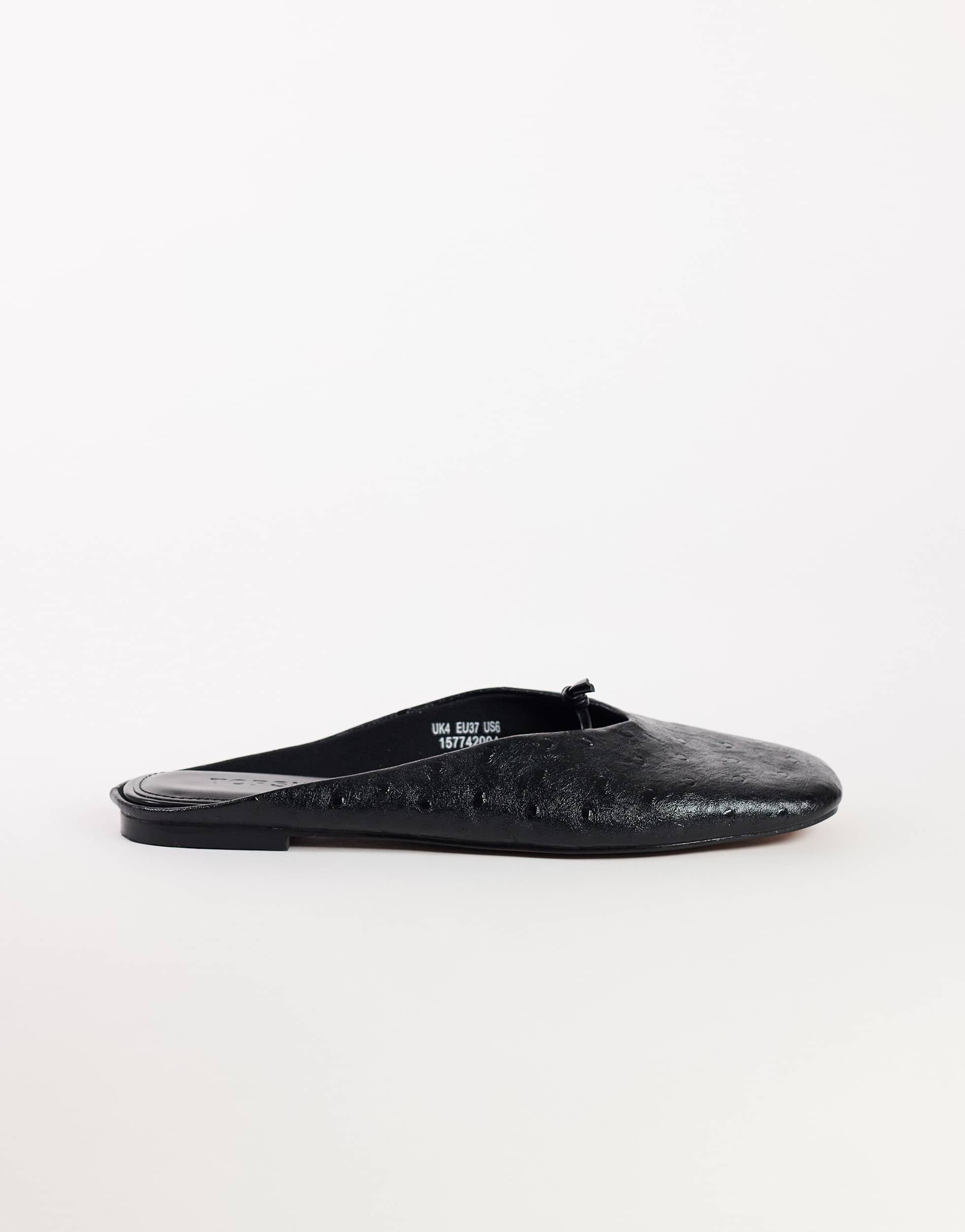 Topshop Blythe knotted flat mule in black textured