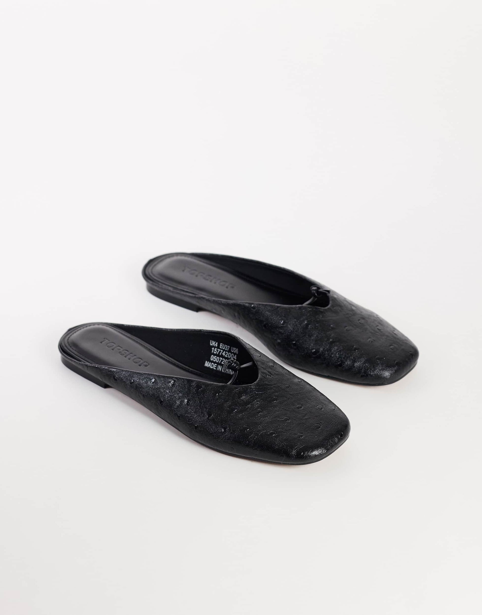 Topshop Blythe knotted flat mule in black textured