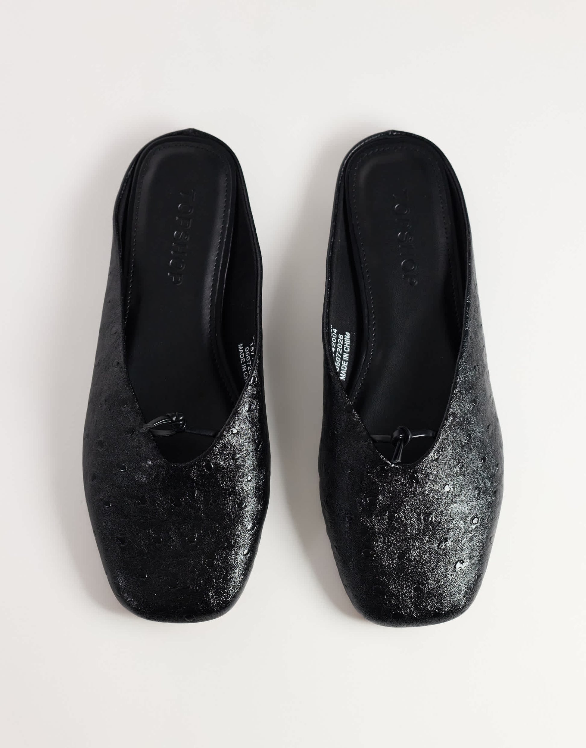 Topshop Blythe knotted flat mule in black textured
