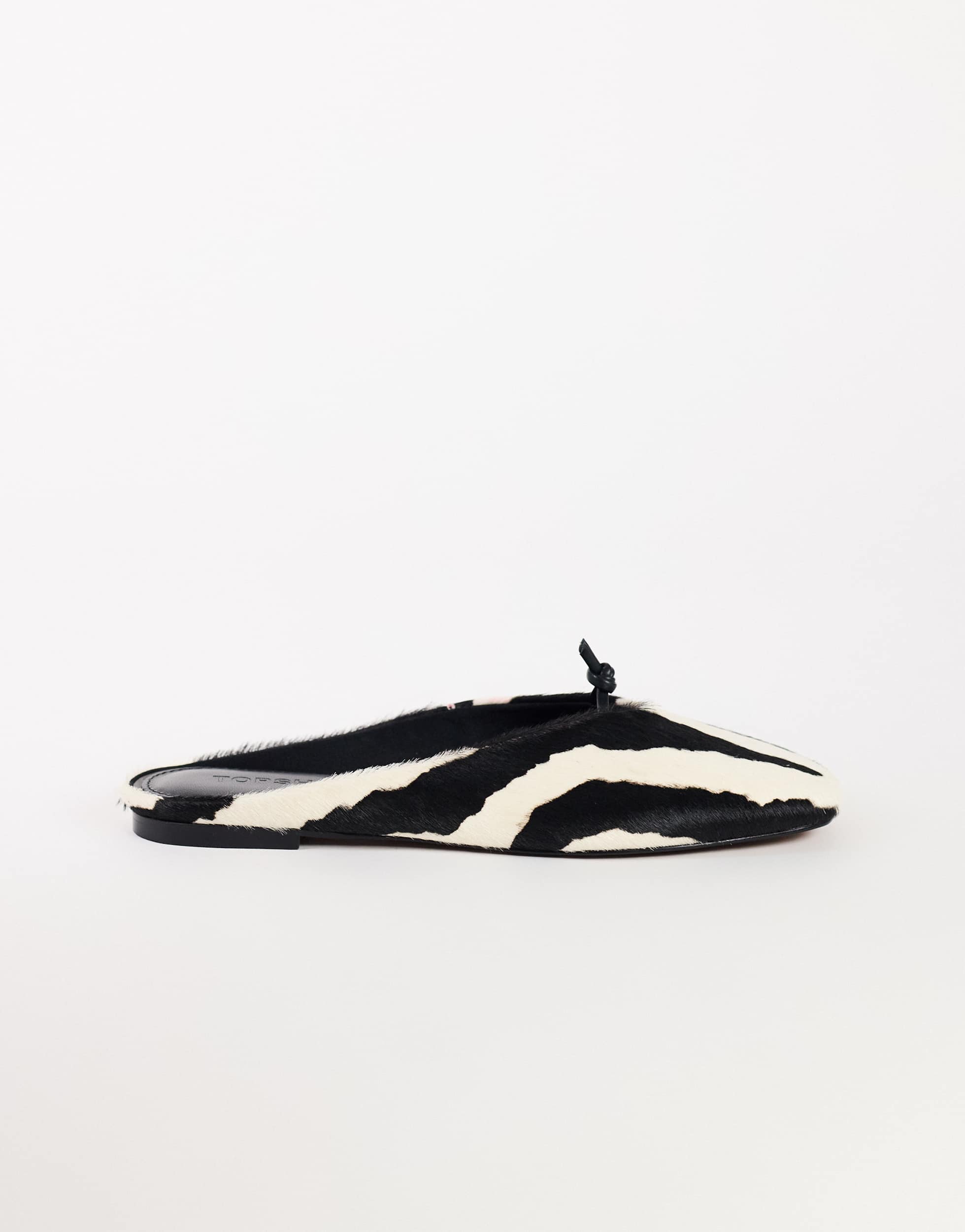 Topshop Blythe knotted flat mule in zebra print hair on real leather