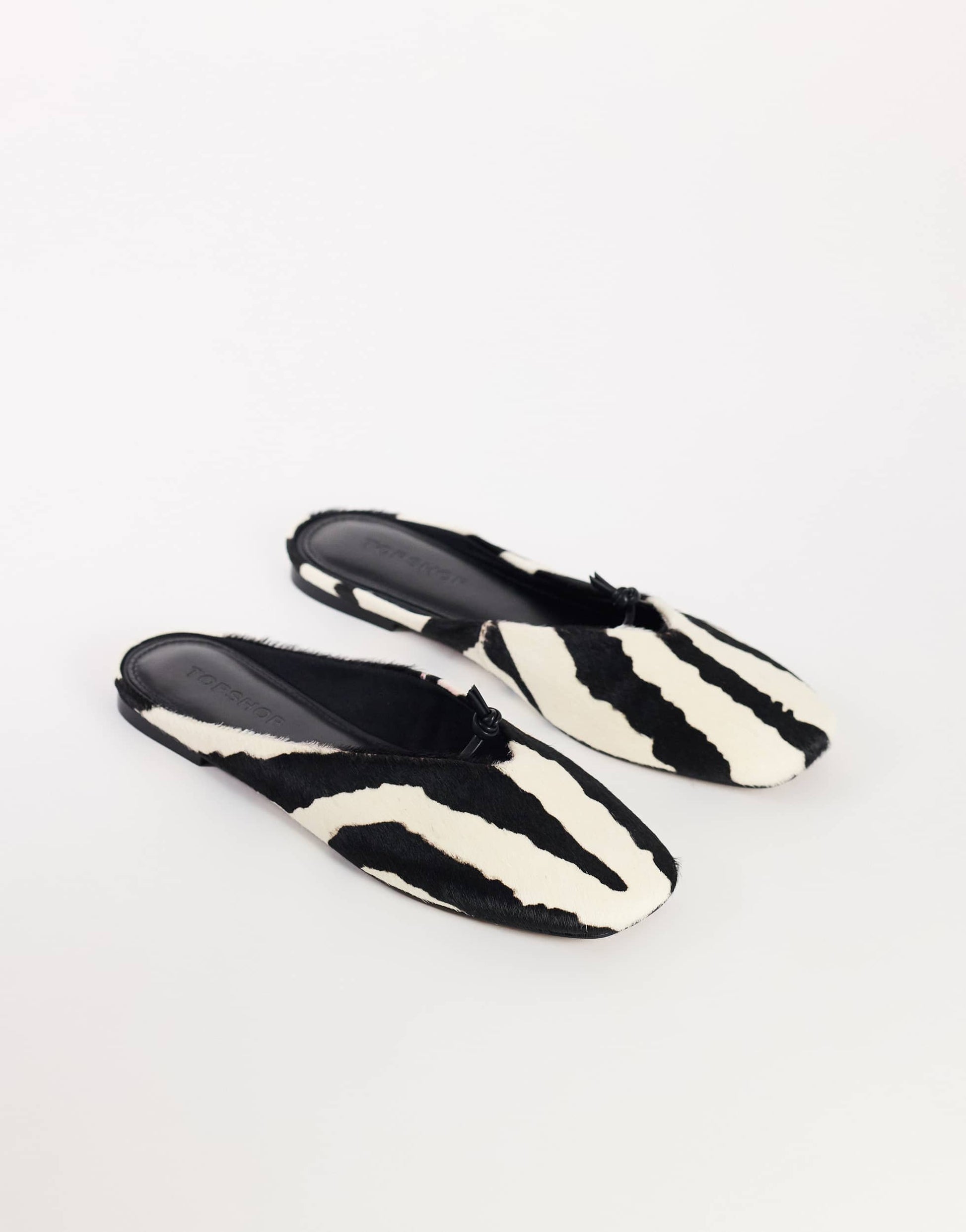 Topshop Blythe knotted flat mule in zebra print hair on real leather