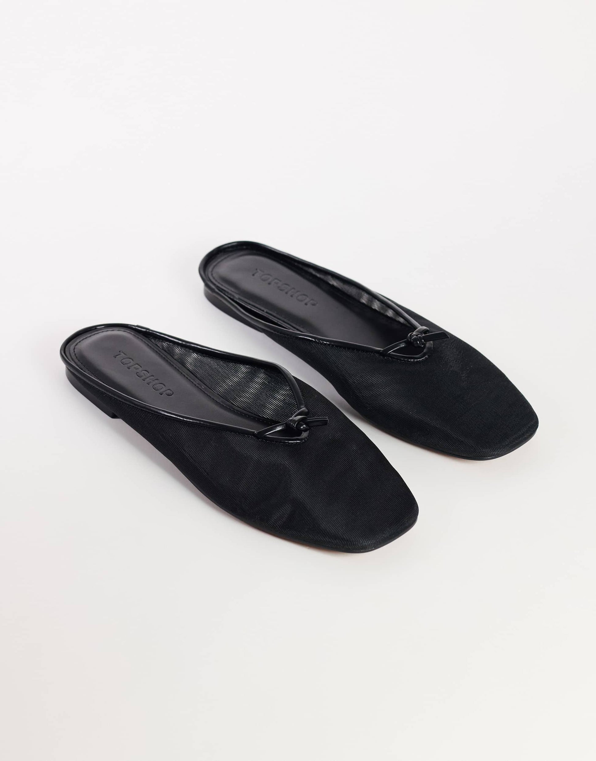 Topshop Blythe knotted flat mule in black mesh