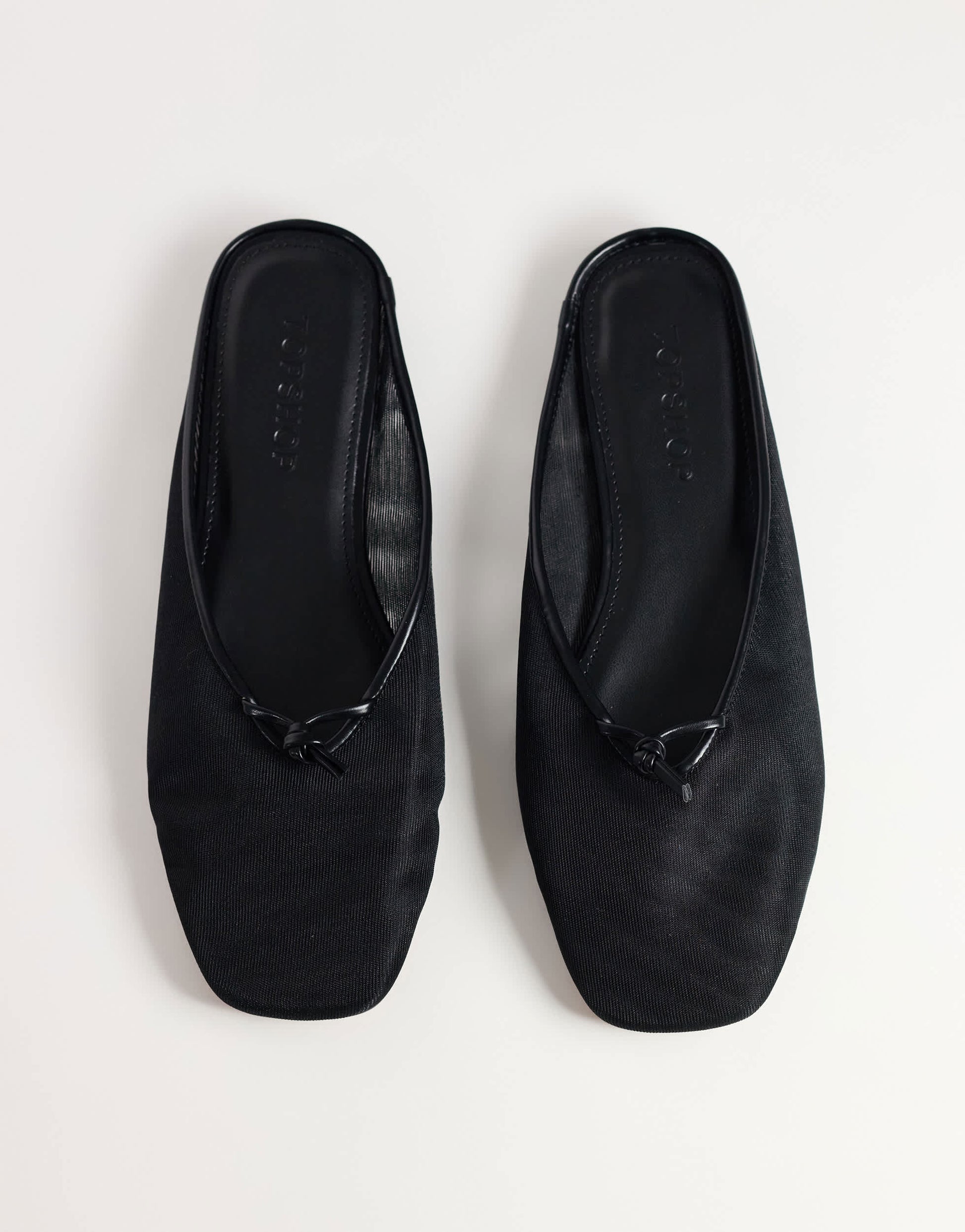 Topshop Blythe knotted flat mule in black mesh