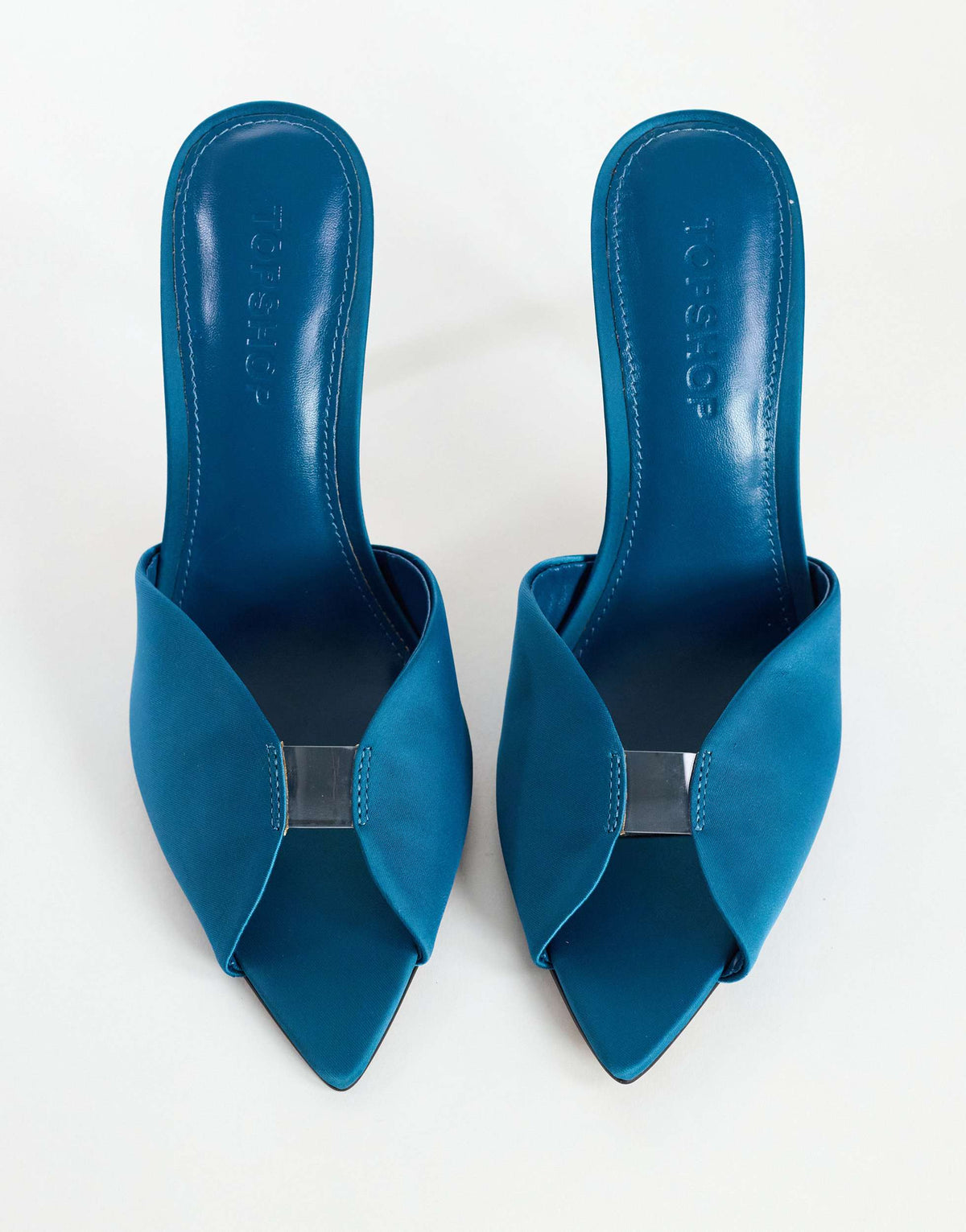 Topshop Wren peep toe high heel sandal in teal satin