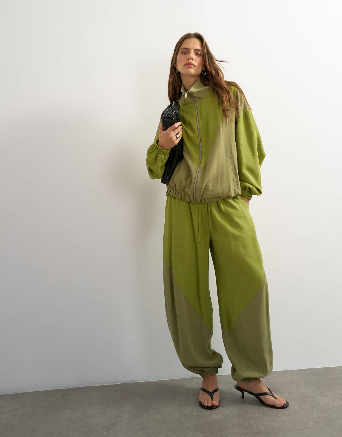 Topshop co ord colour block horseshoe trouser in green