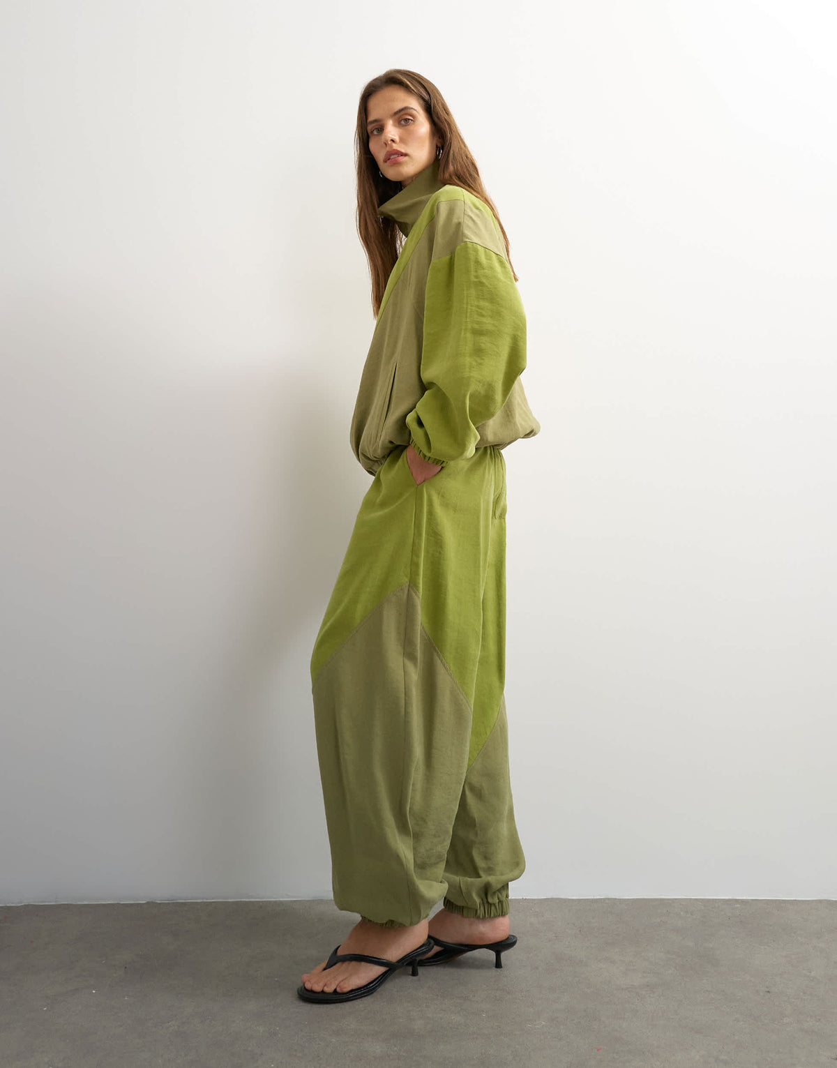 Topshop co ord colour block horseshoe trouser in green