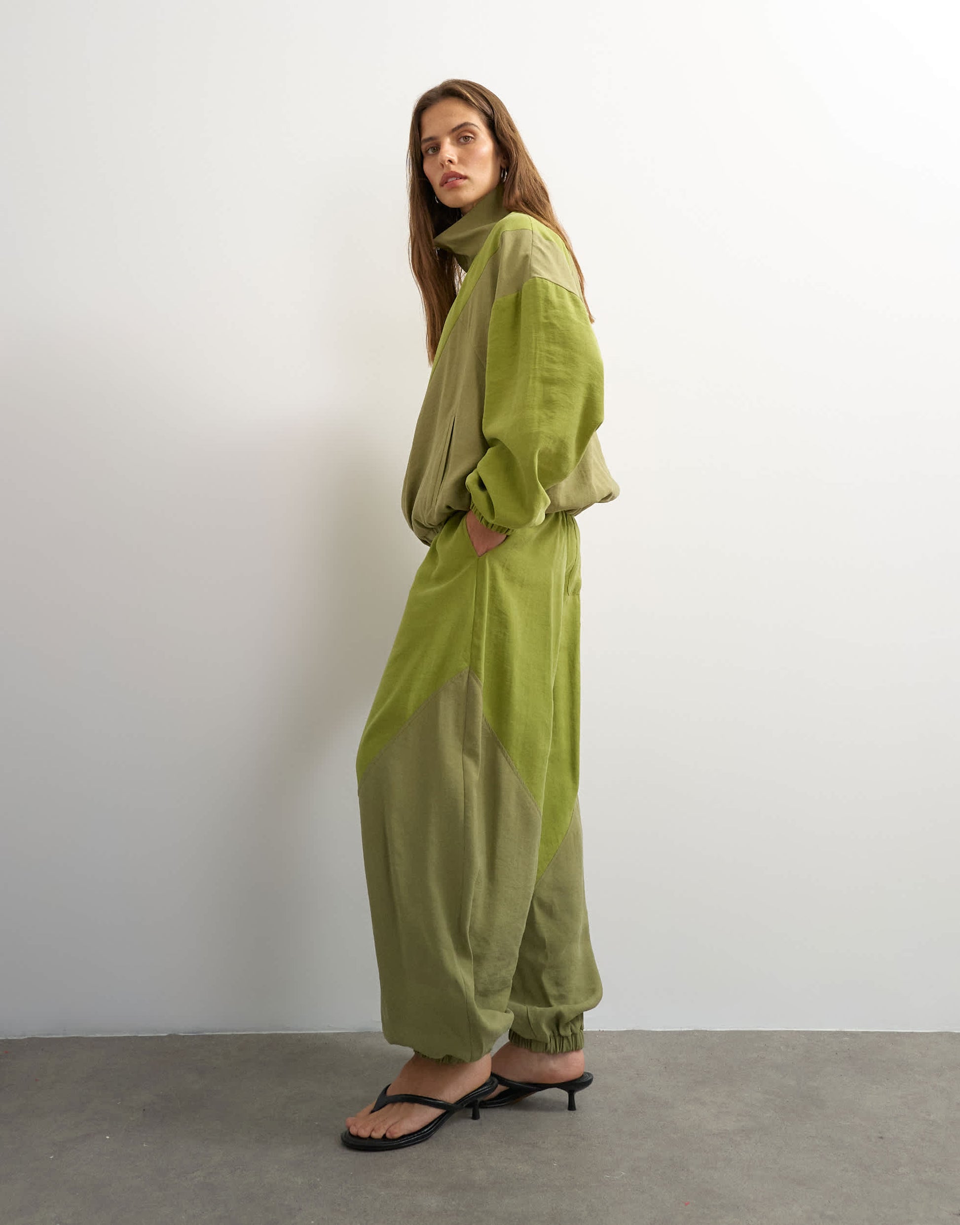 Topshop co ord colour block horseshoe trouser in green