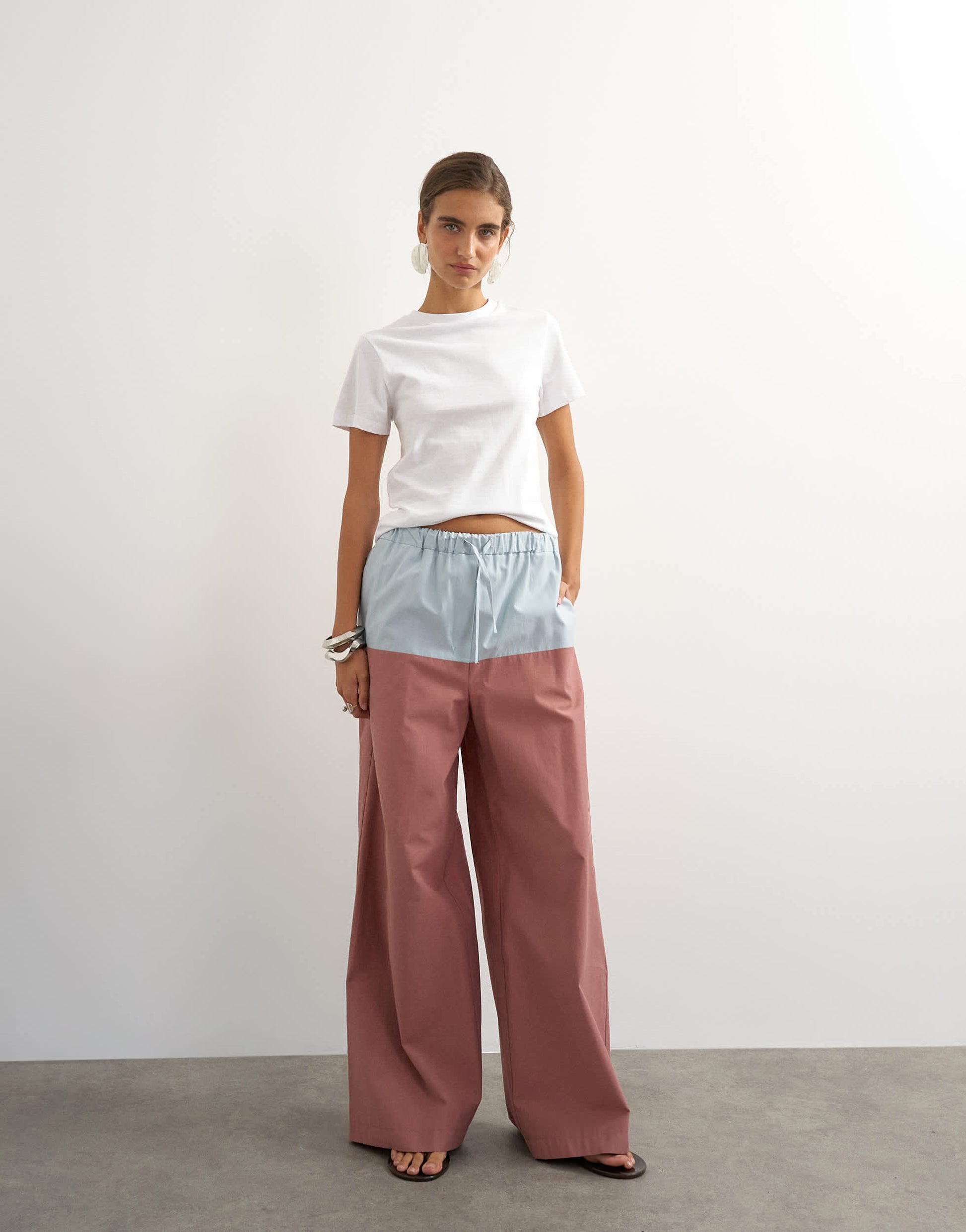 Topshop co ord colour block wide leg trouser in blue and mauve