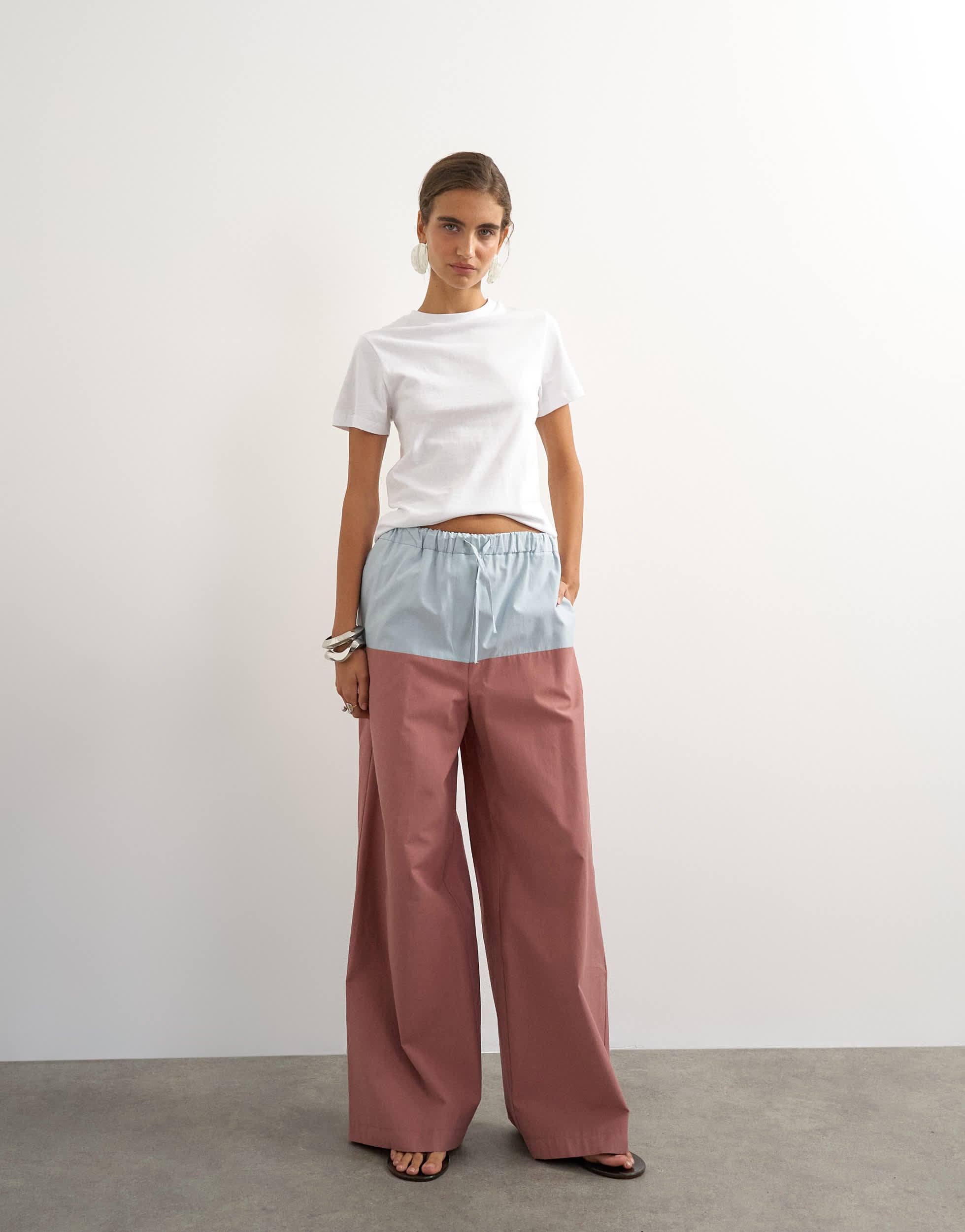 Topshop co ord colour block wide leg trouser in blue and mauve