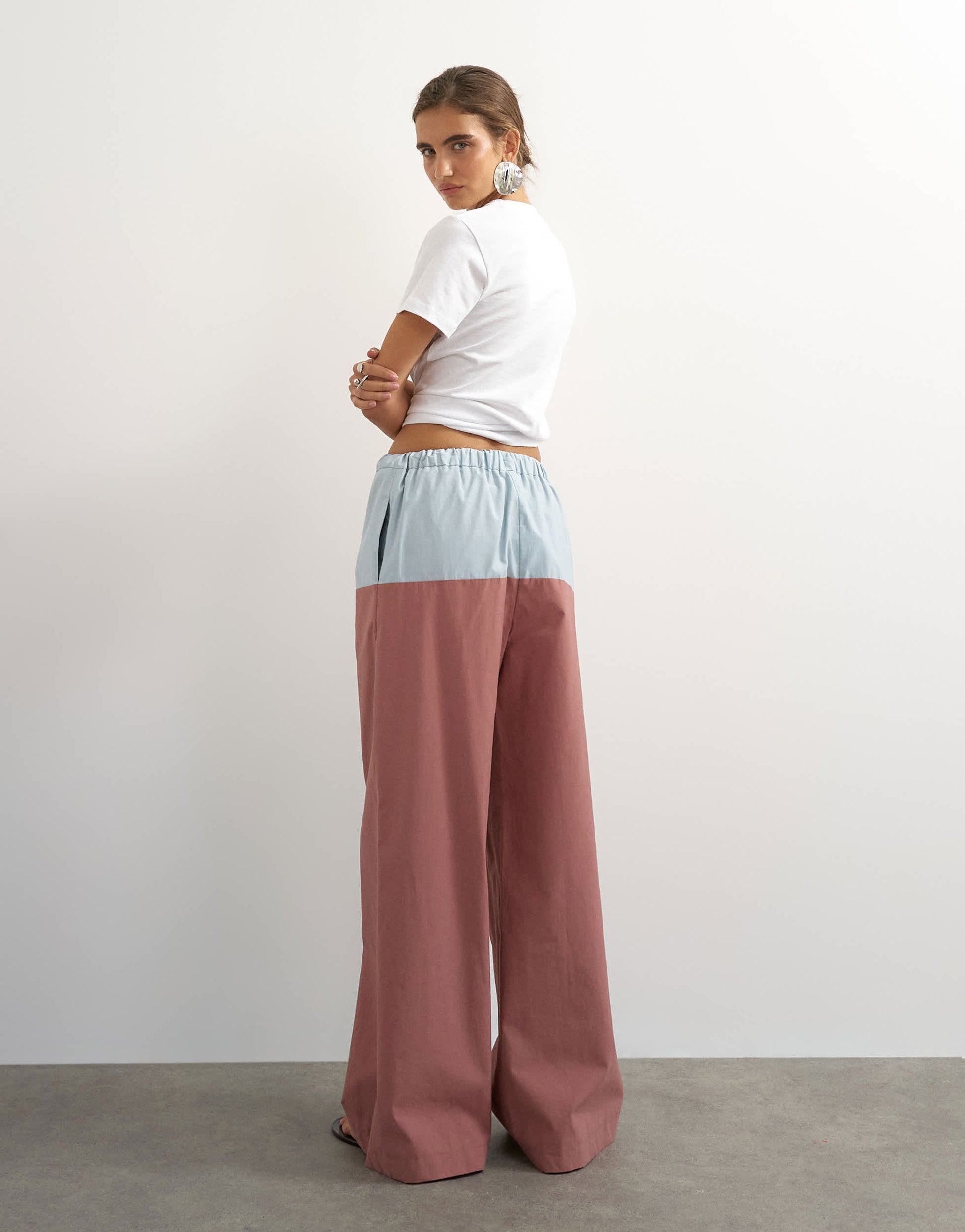 Topshop co ord colour block wide leg trouser in blue and mauve