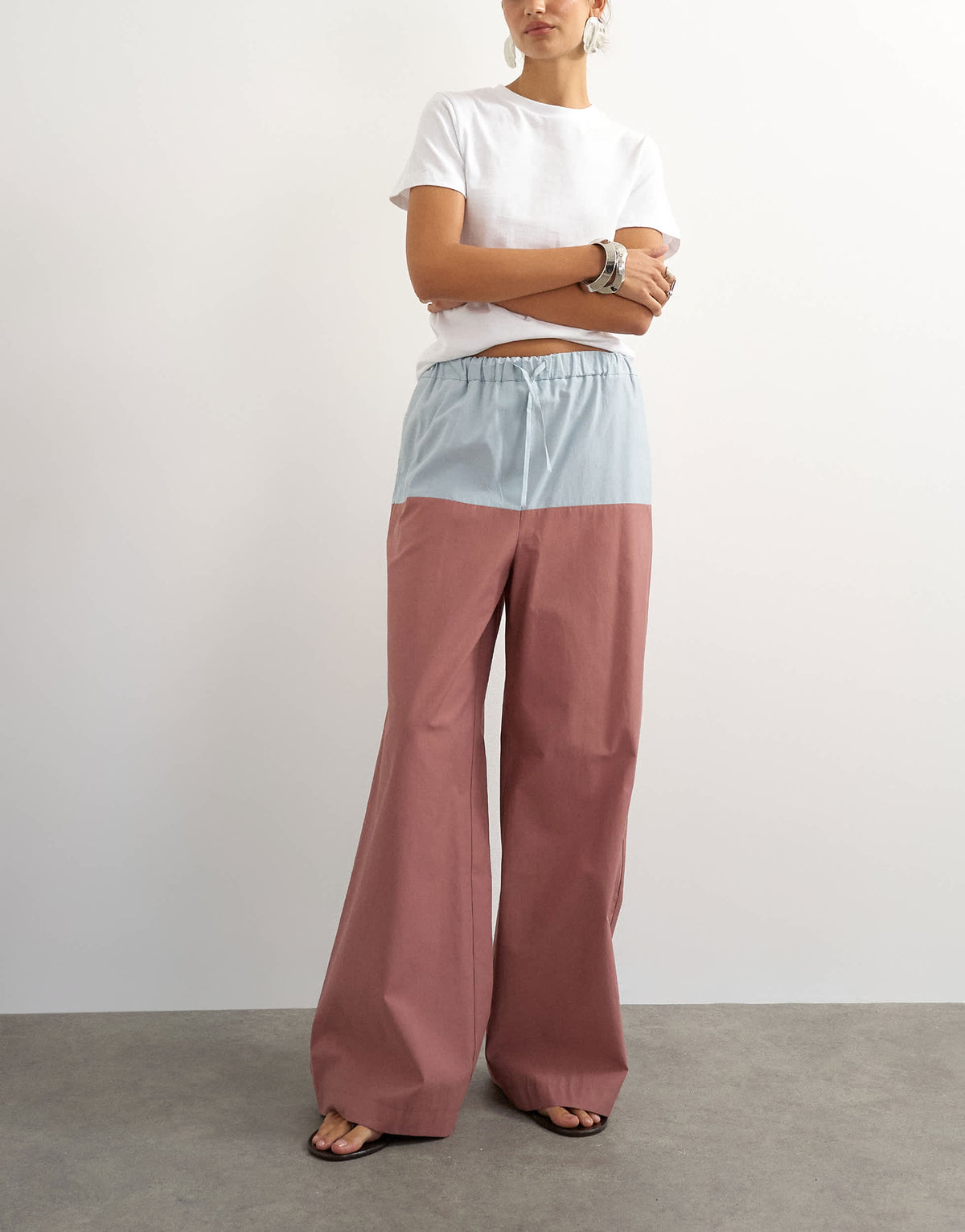 Topshop co ord colour block wide leg trouser in blue and mauve