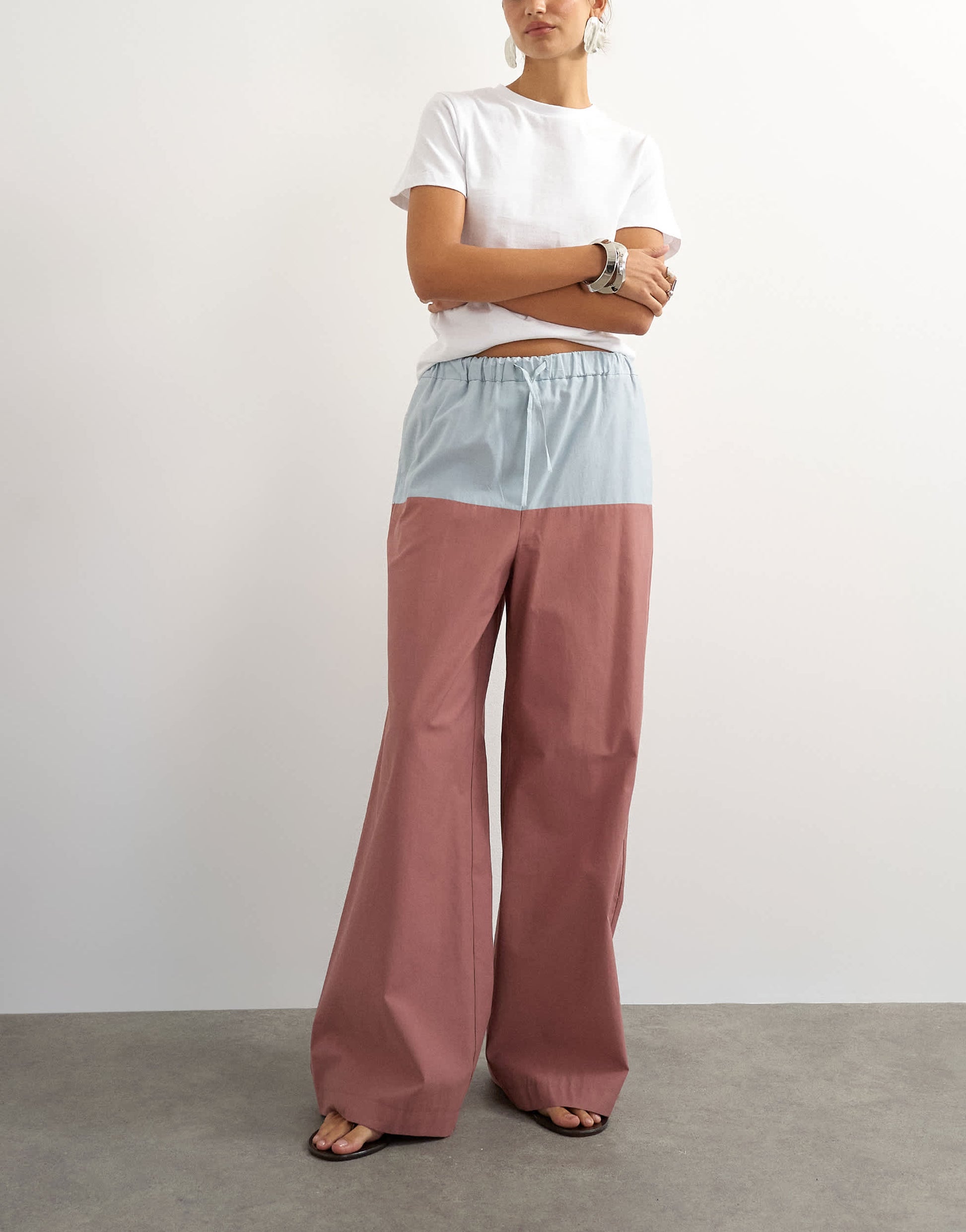 Topshop co ord colour block wide leg trouser in blue and mauve