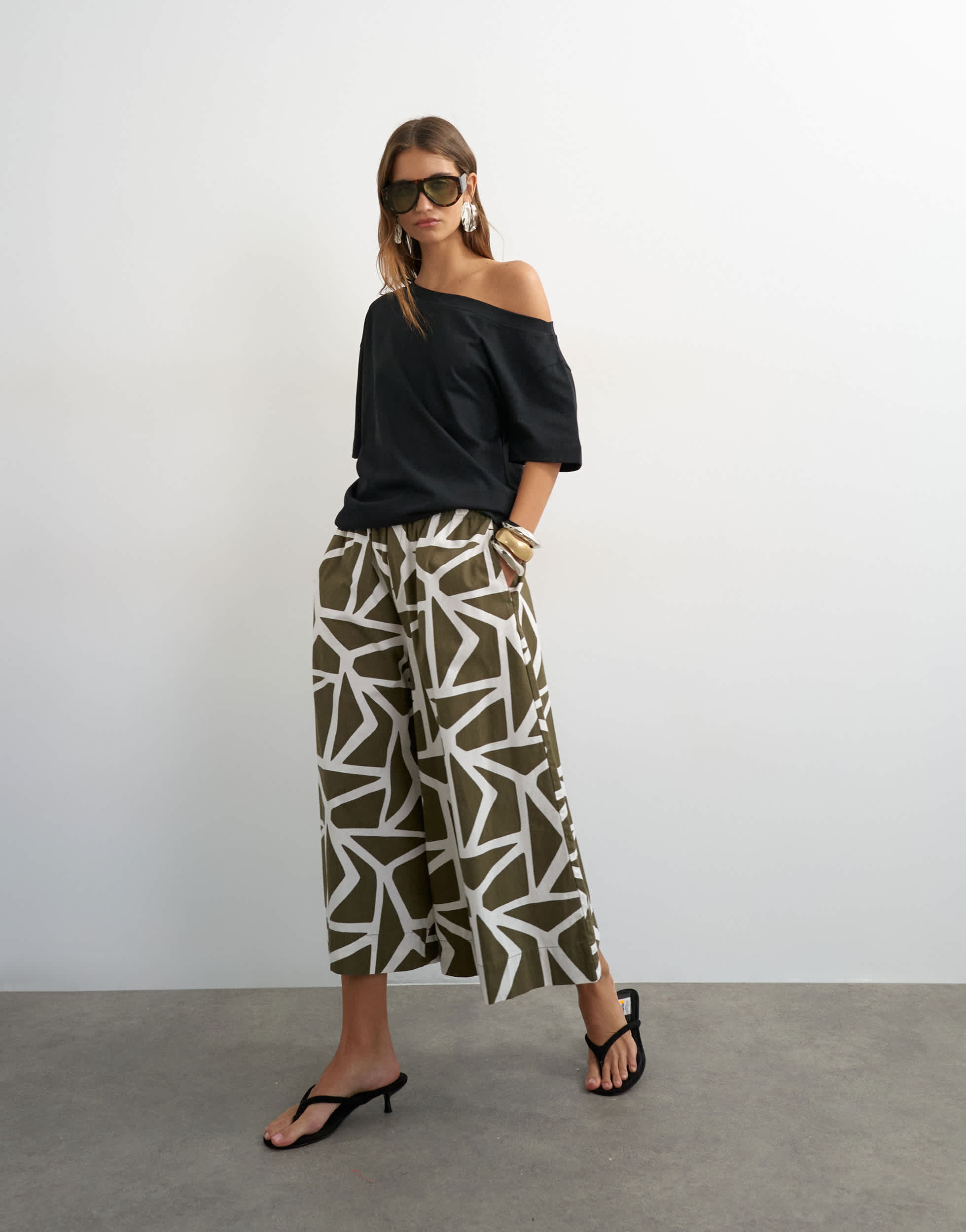 Topshop culotte in green abstract