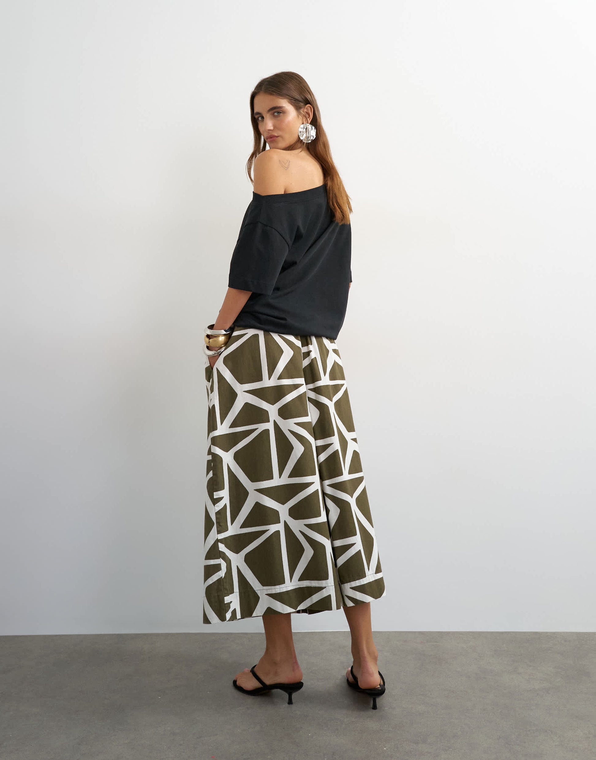 Topshop culotte in green abstract
