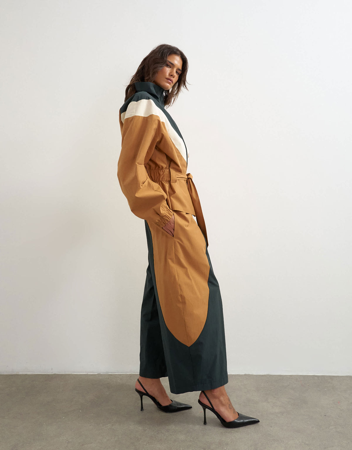Topshop colour block horseshoe trouser in brown and black