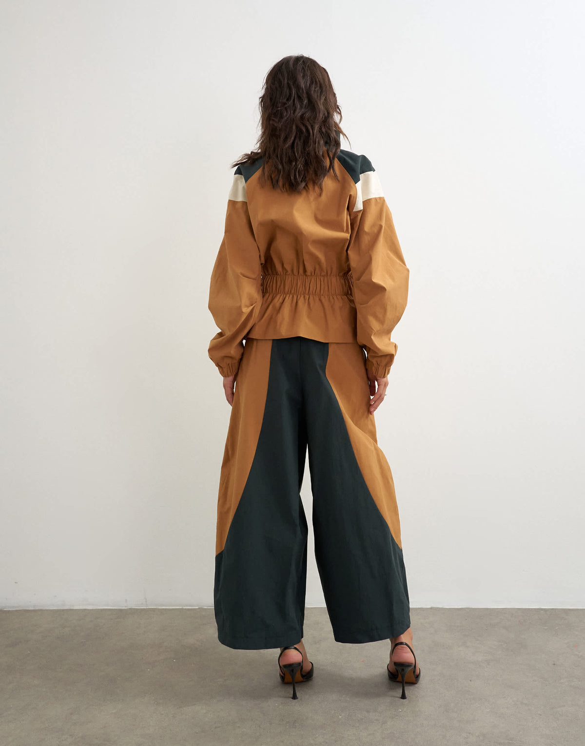 Topshop colour block horseshoe trouser in brown and black