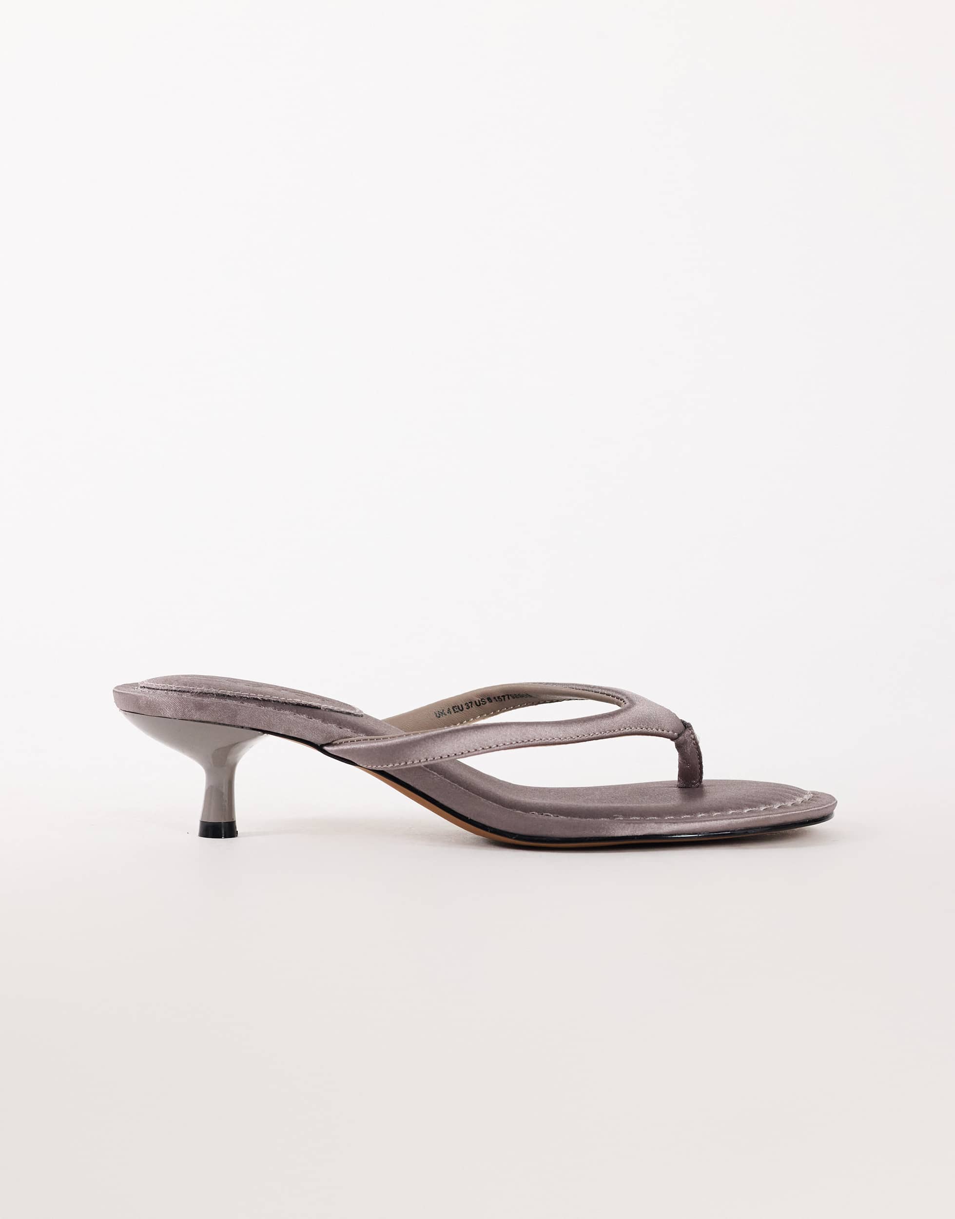 Topshop Axel toe thong mid heel sandal in grey satin