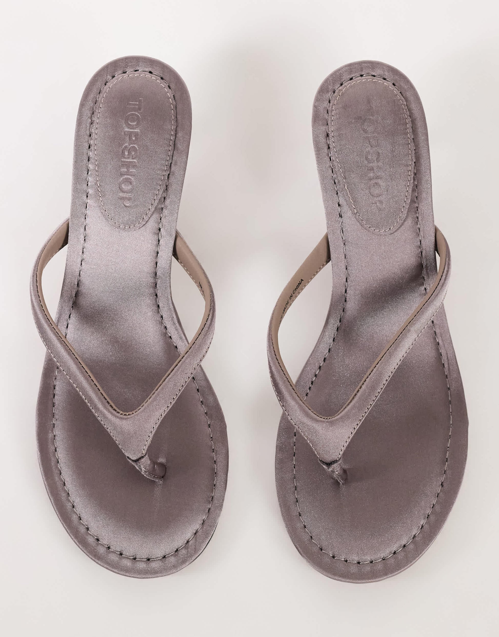 Topshop Axel toe thong mid heel sandal in grey satin