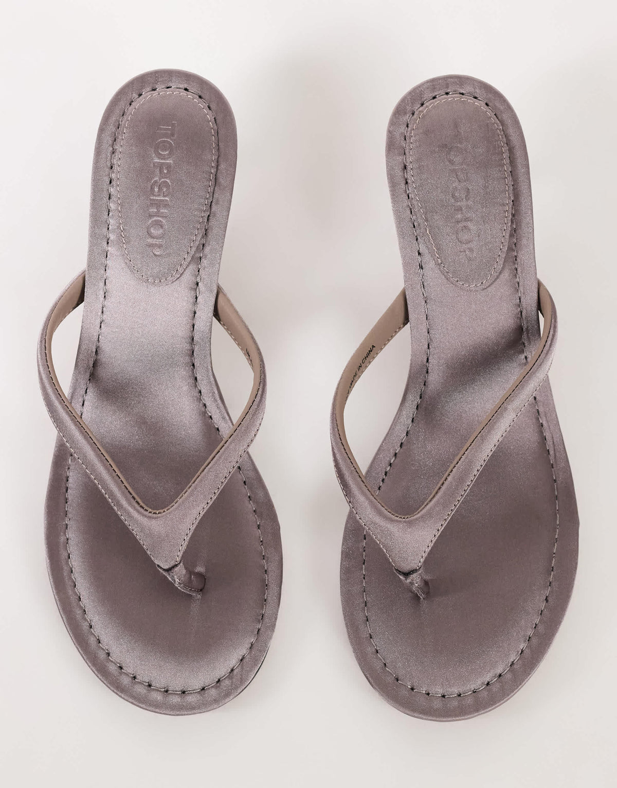 Topshop Axel toe thong mid heel sandal in grey satin