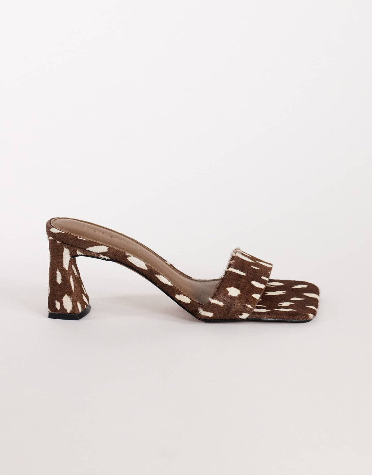 Topshop Nela mid heel mule in brown deer print hair on real leather