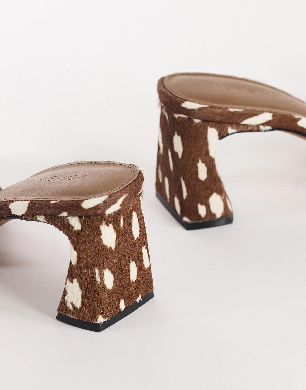Topshop Nela mid heel mule in brown deer print hair on real leather