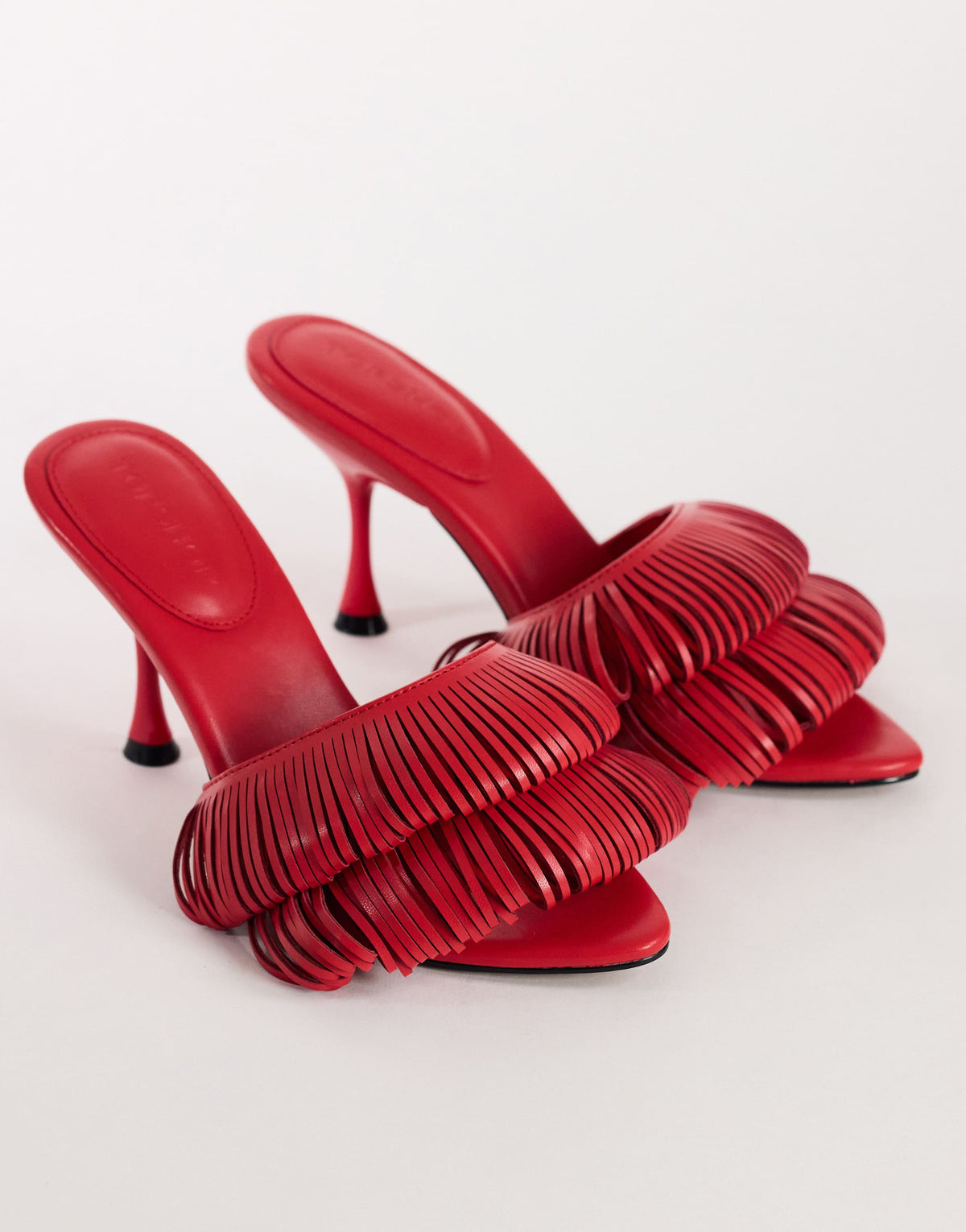 Topshop Wendy looped fringe heeled sandal in burgundy