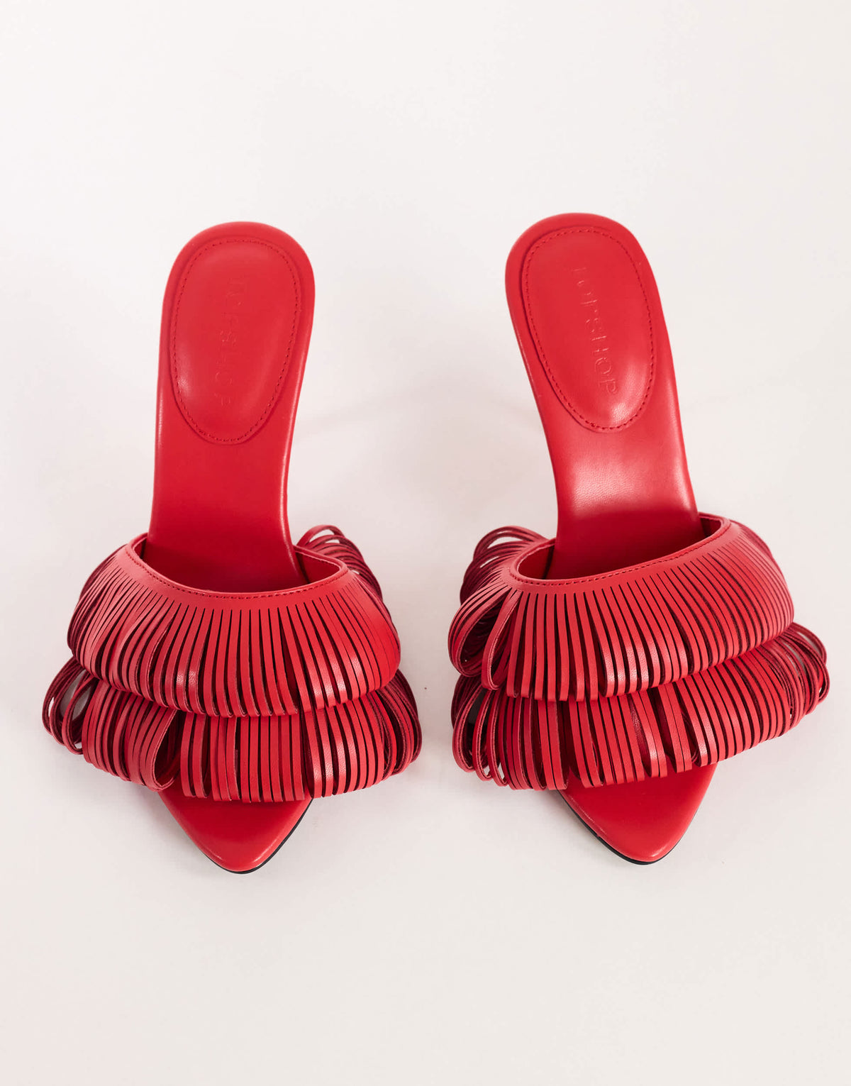Topshop Wendy looped fringe heeled sandal in burgundy