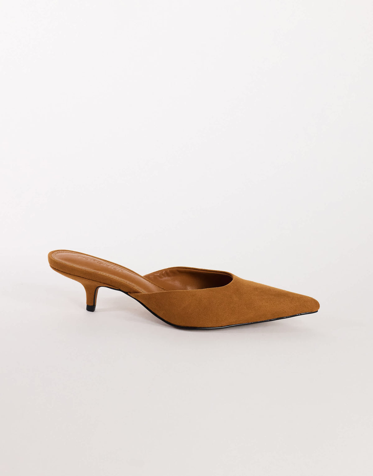 Topshop Gigi kitten heel court shoe in chestnut faux suede