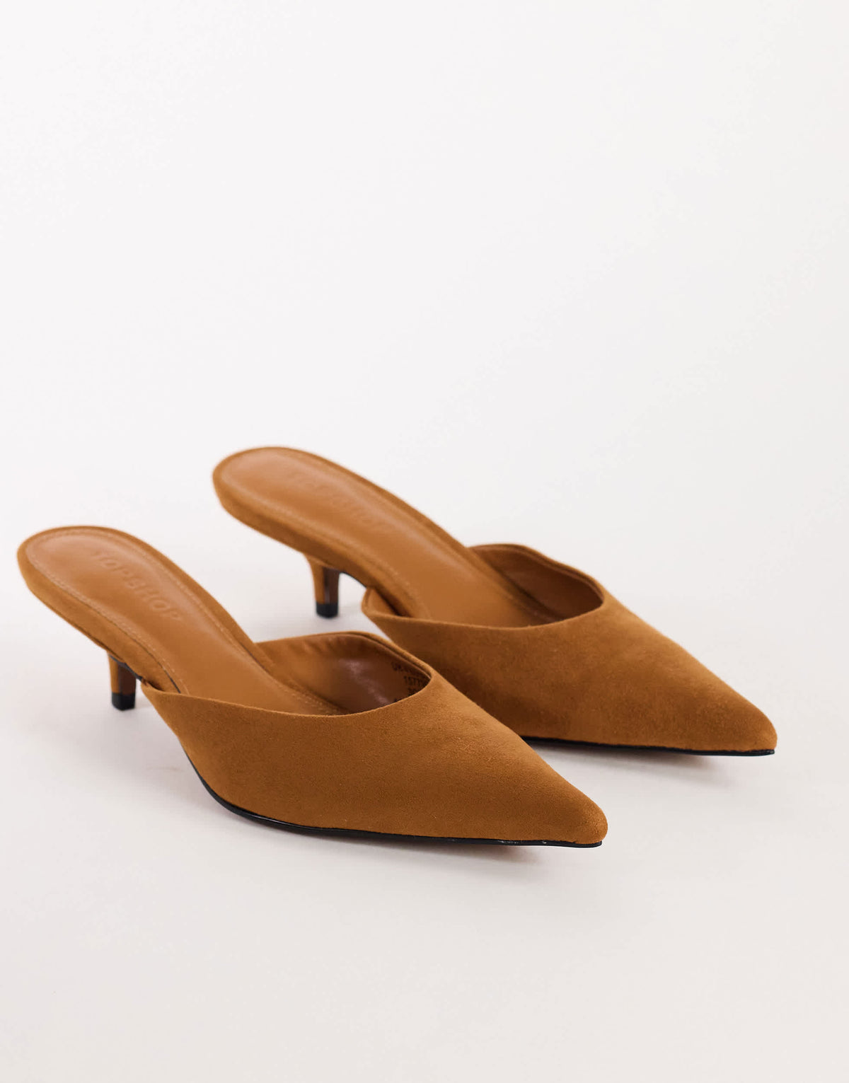 Topshop Gigi kitten heel court shoe in chestnut faux suede