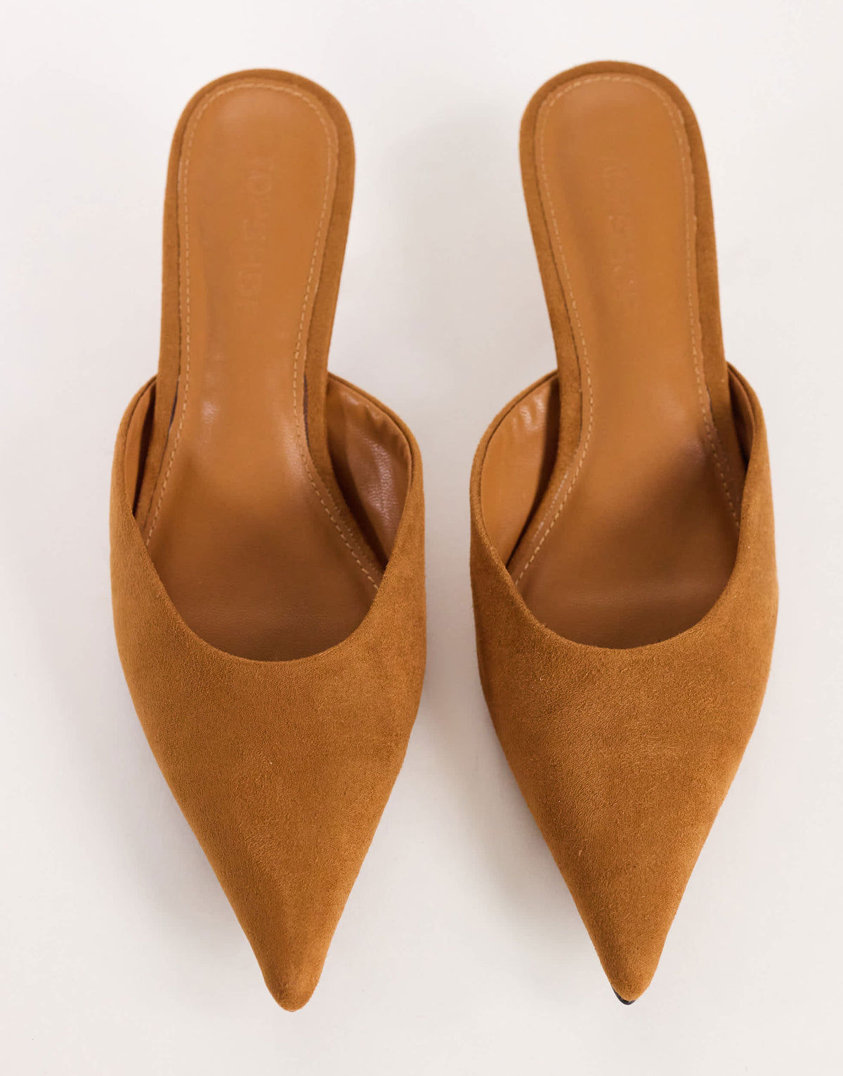 Topshop Gigi kitten heel court shoe in chestnut faux suede