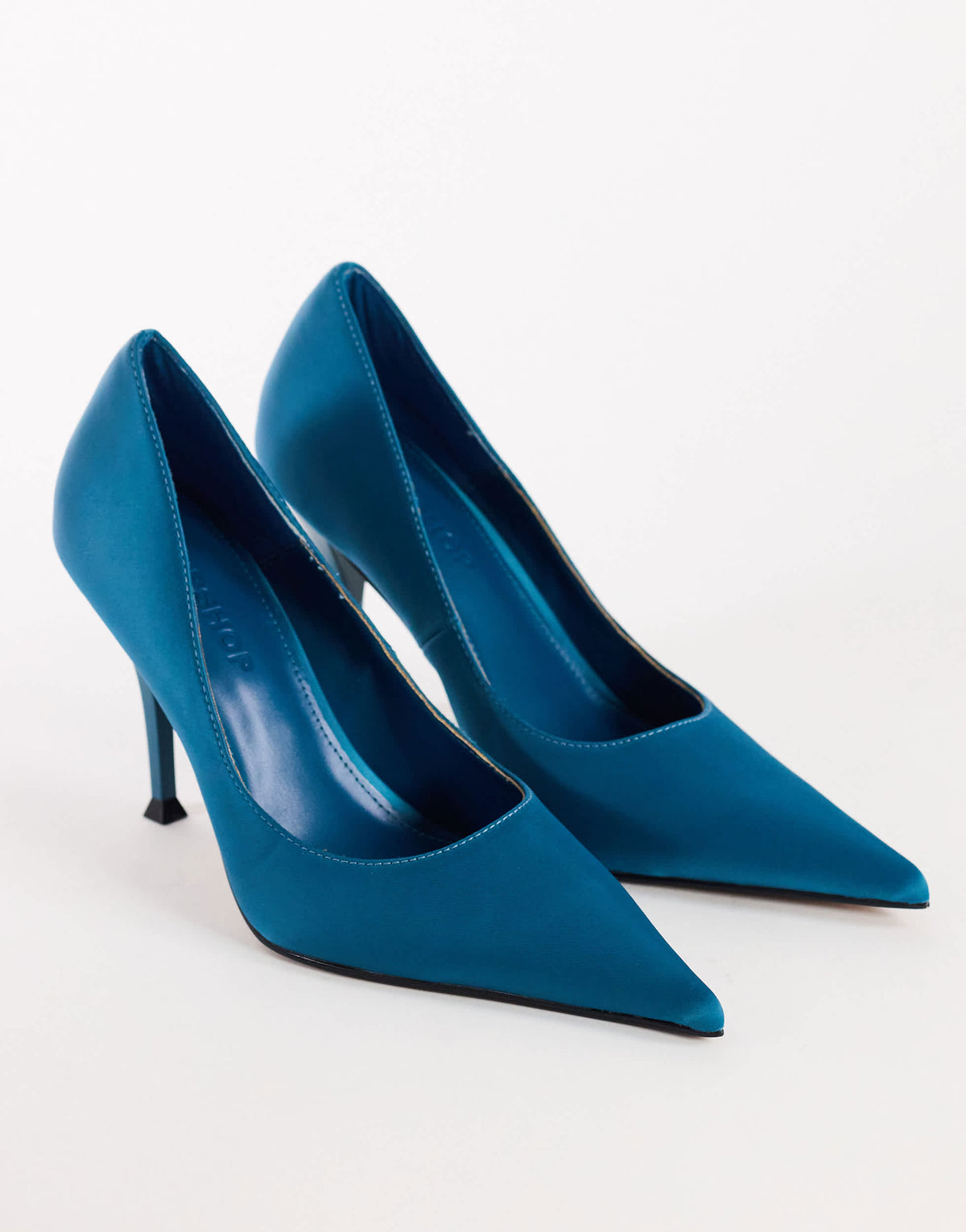 Topshop Alexander high heel court shoe in teal satin