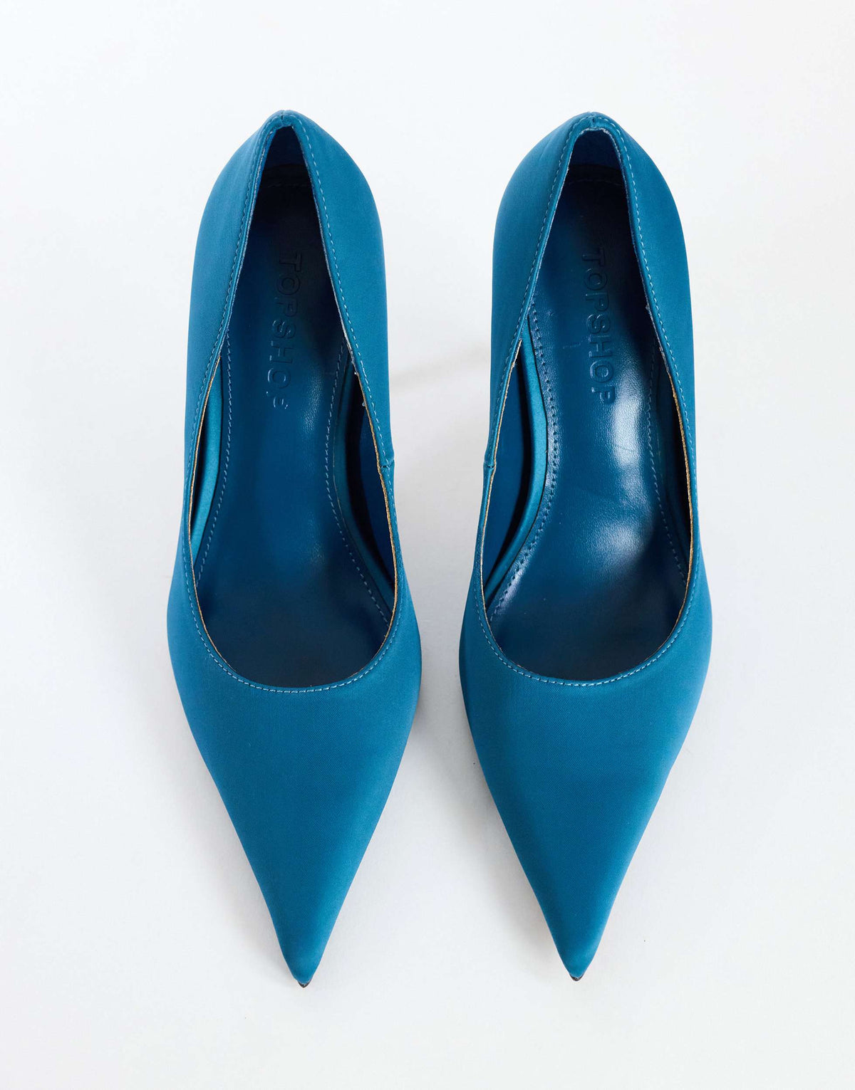 Topshop Alexander high heel court shoe in teal satin