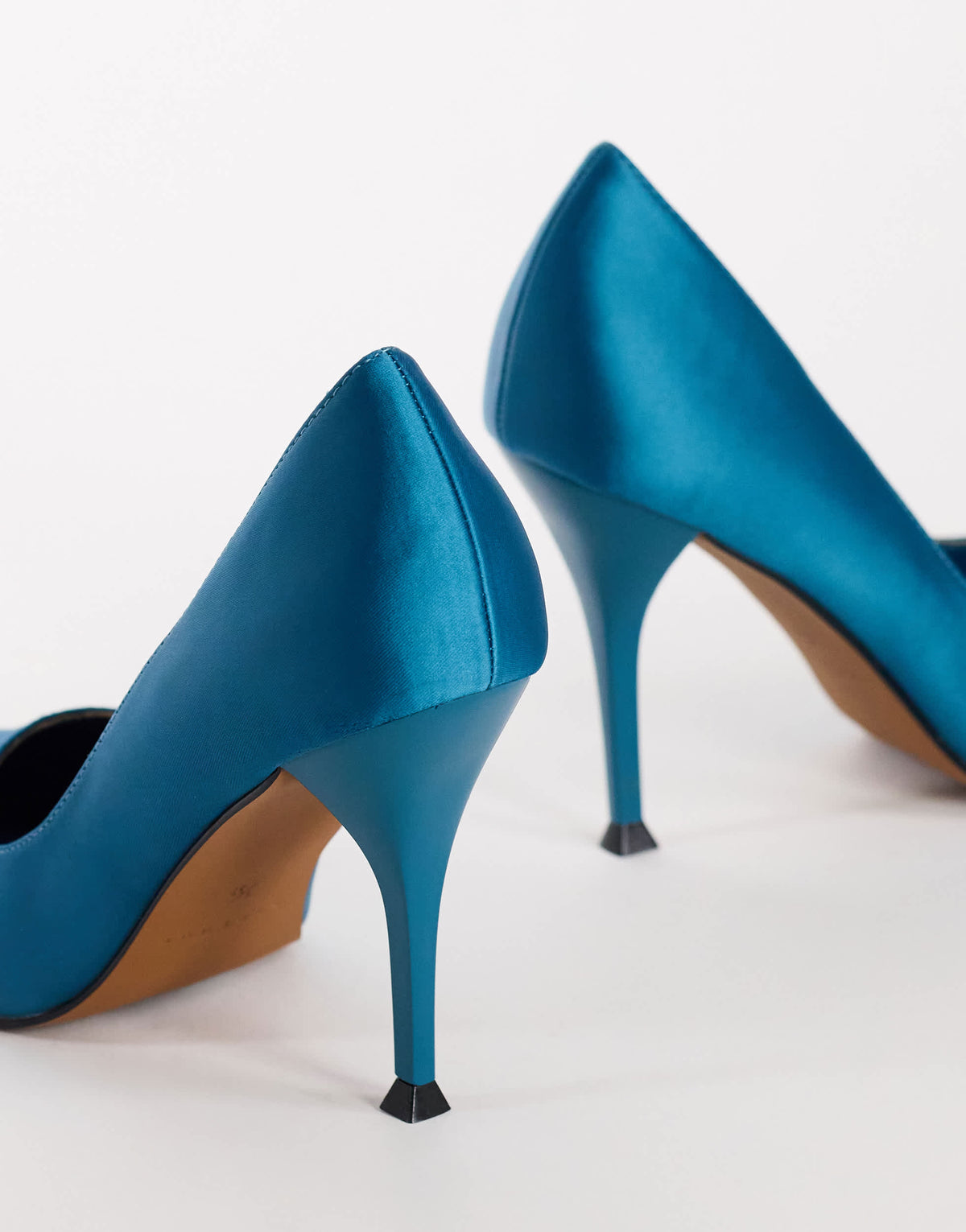 Topshop Alexander high heel court shoe in teal satin