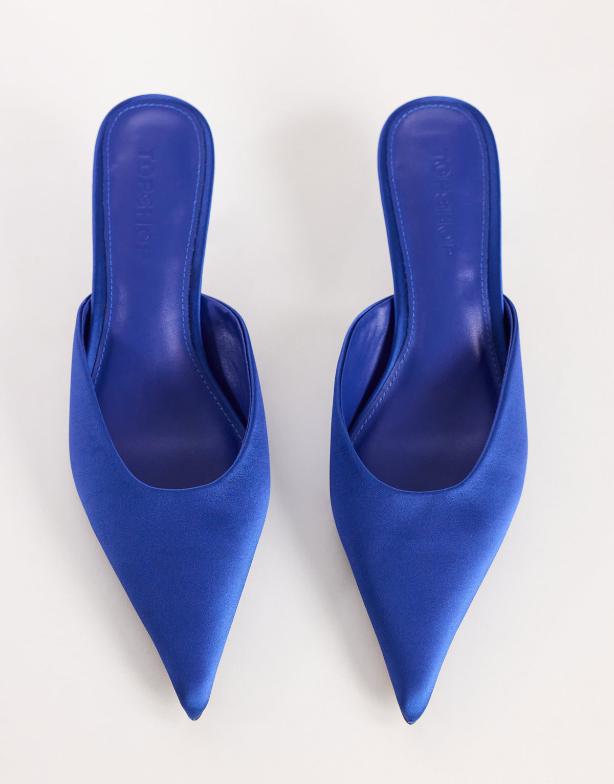 Topshop Gigi kitten heel court shoe in cobalt satin