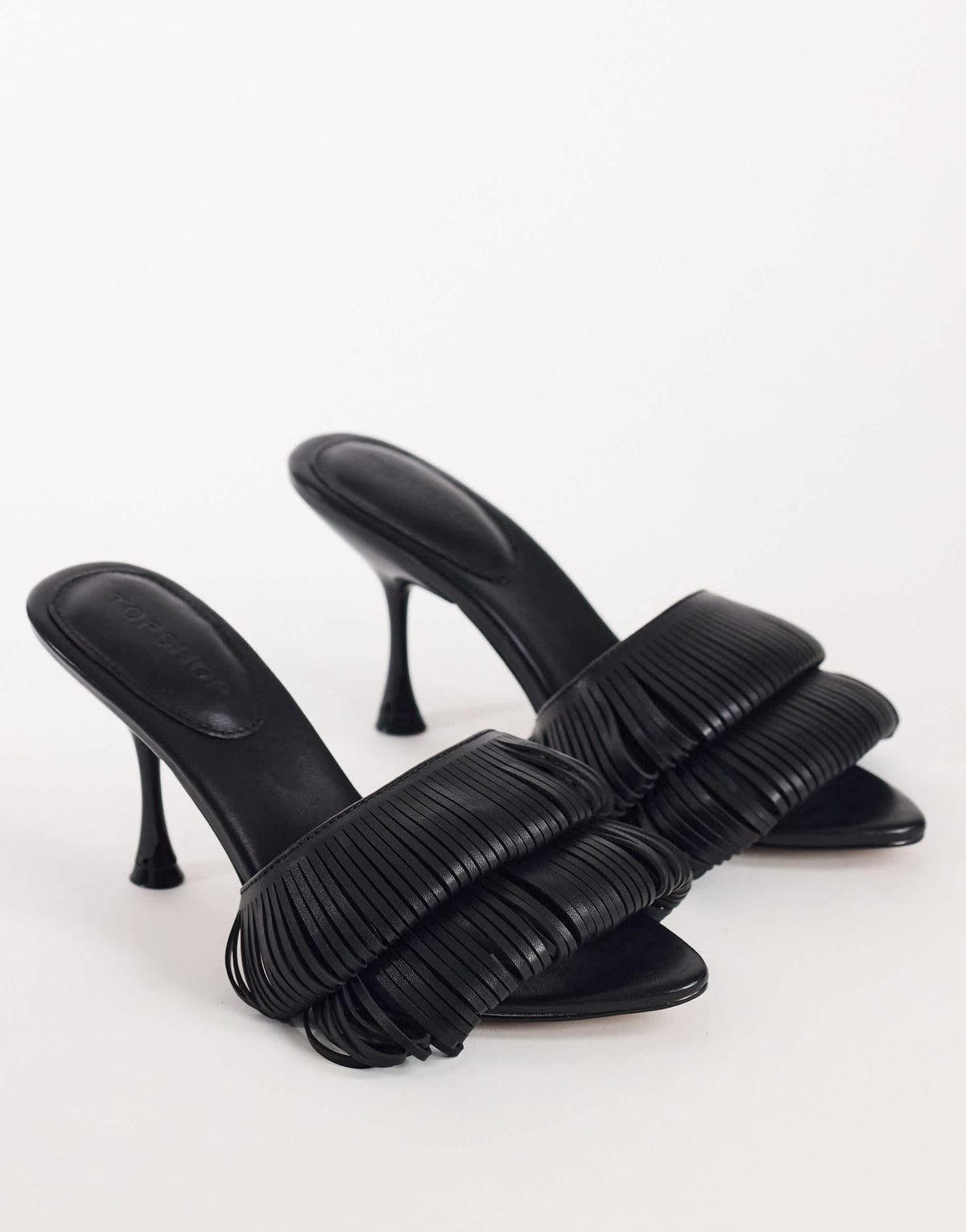 Topshop Wendy looped fringe heeled sandal in black