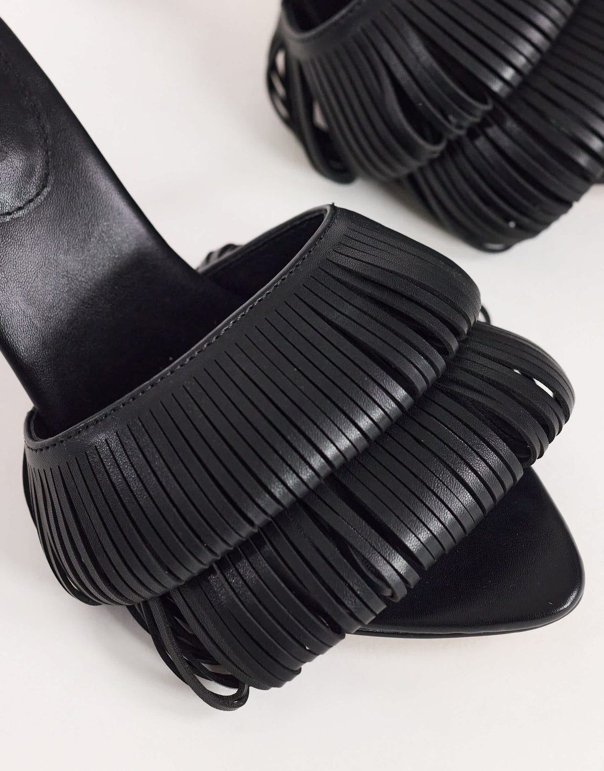 Topshop Wendy looped fringe heeled sandal in black